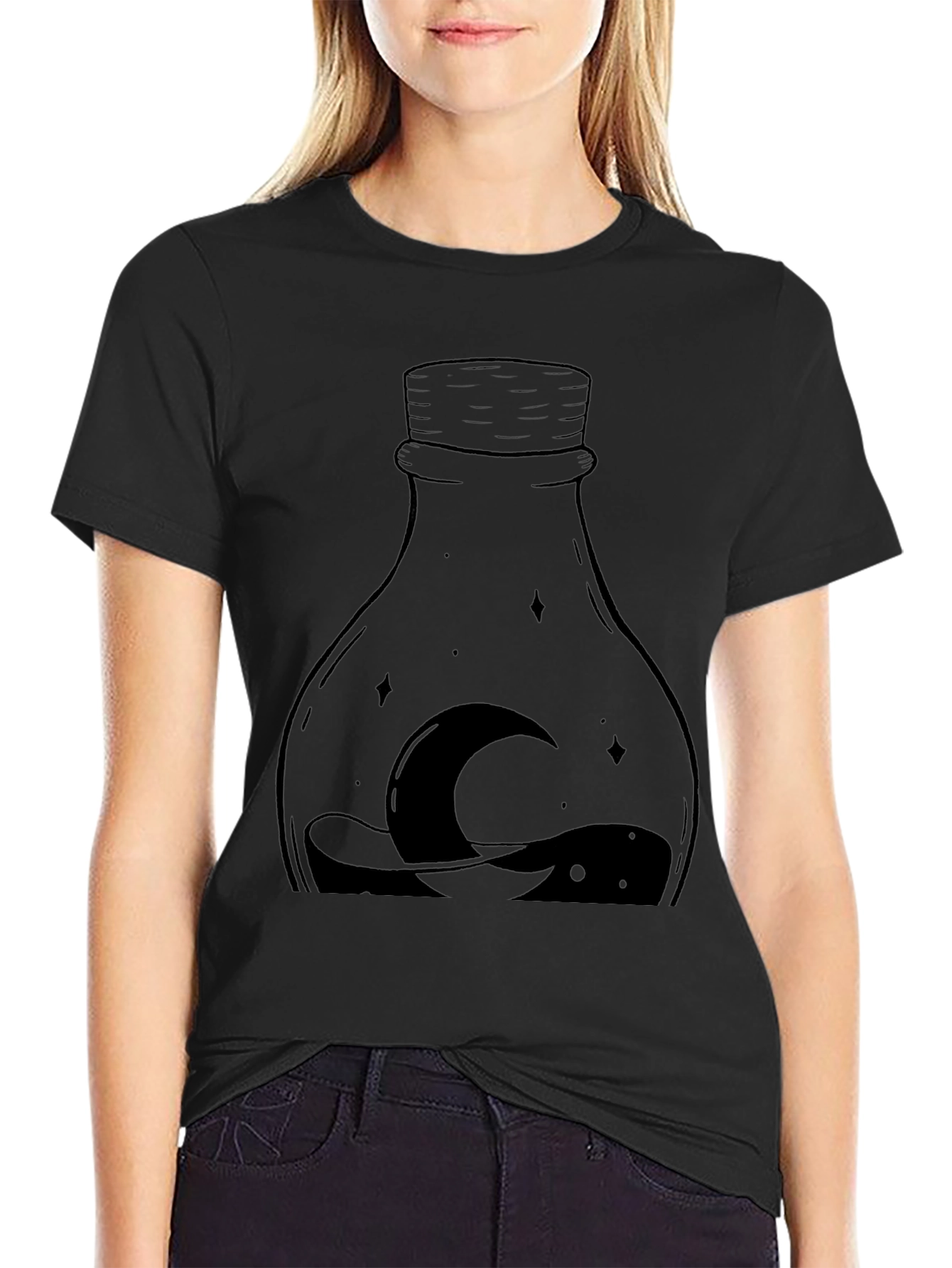 Mens Black Moon Bottle Graphic Tee