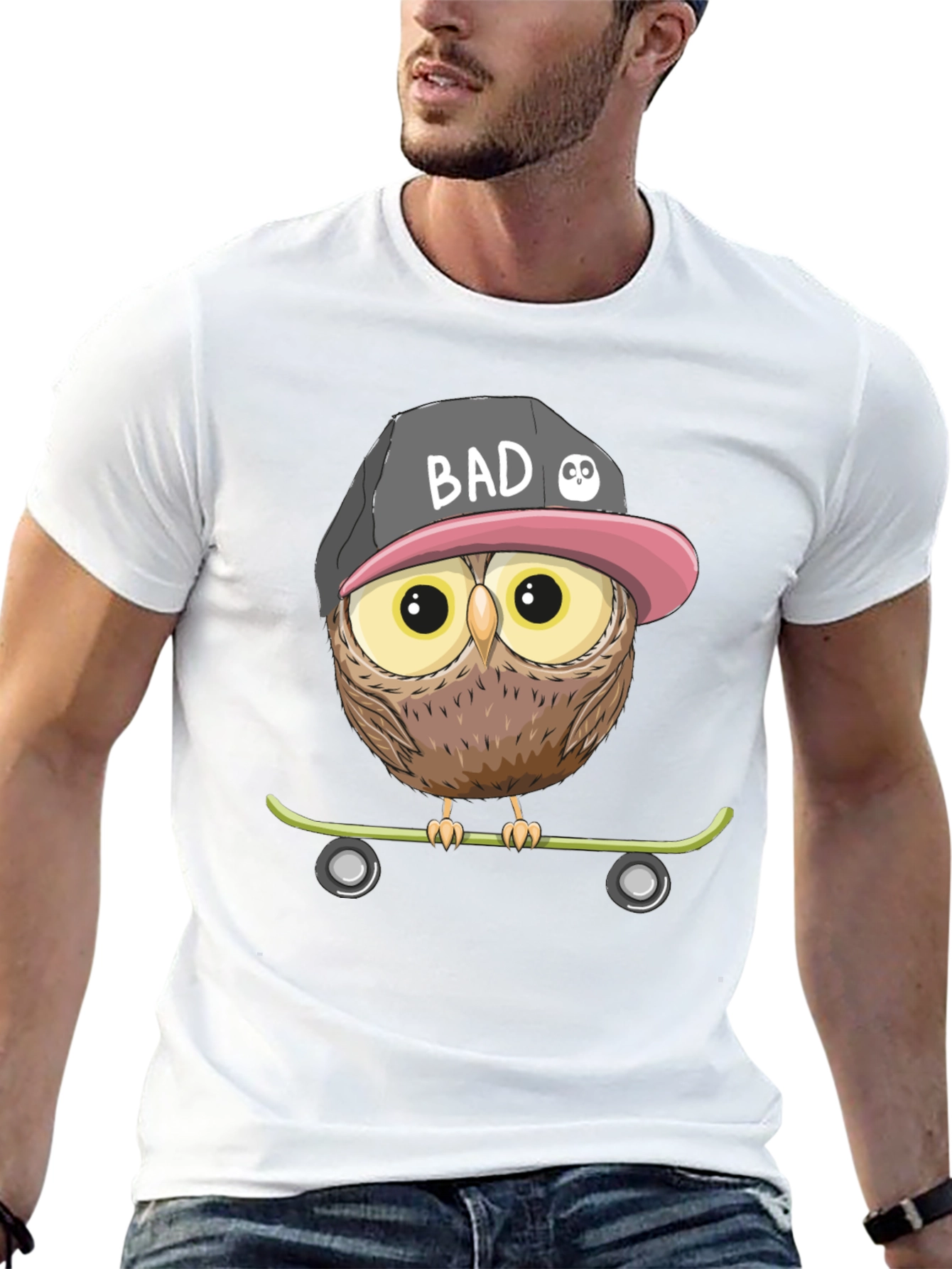Cool Owl Skateboard Graphic T-Shirt