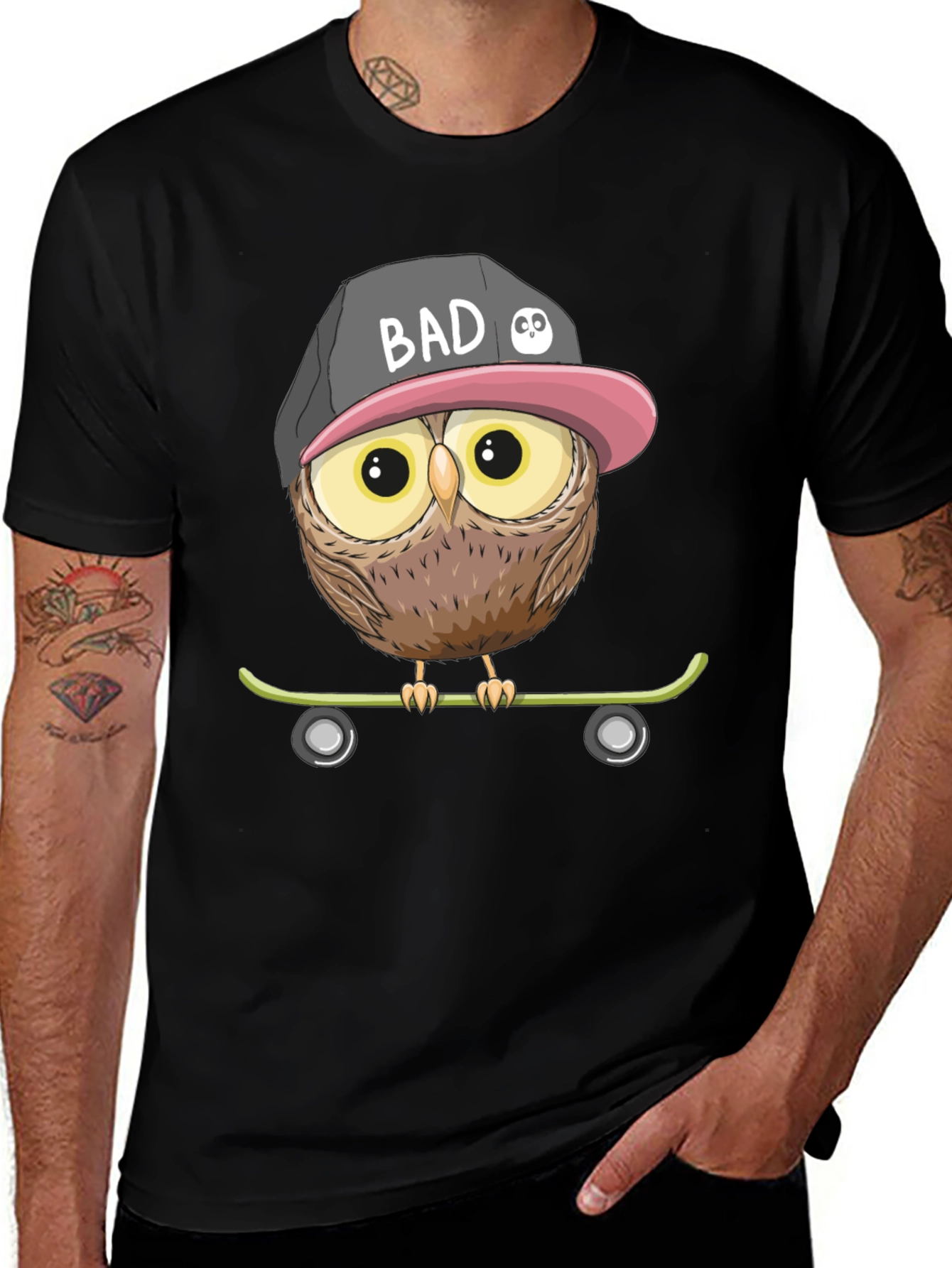 Cool Owl Skateboard Graphic T-Shirt