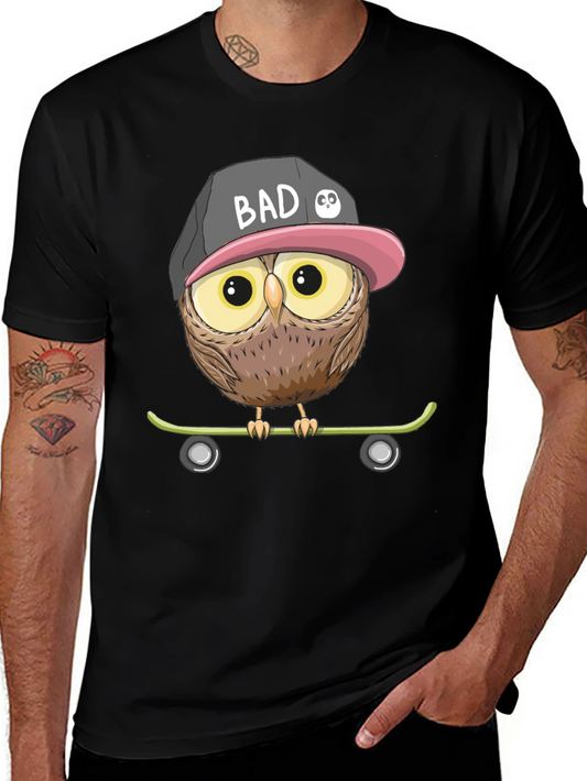 Cool Owl Skateboard Graphic T-Shirt