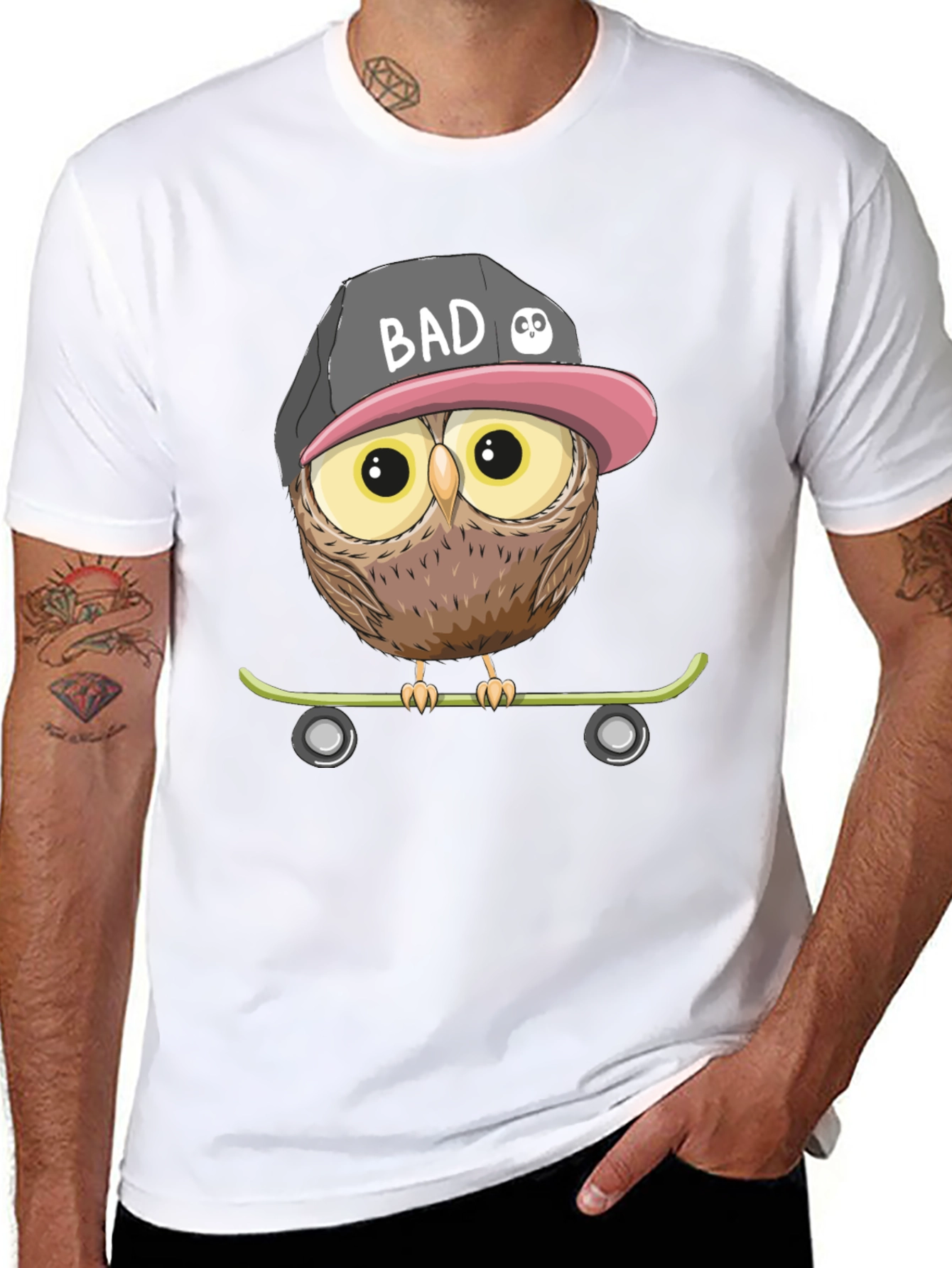 Cool Owl Skateboard Graphic T-Shirt