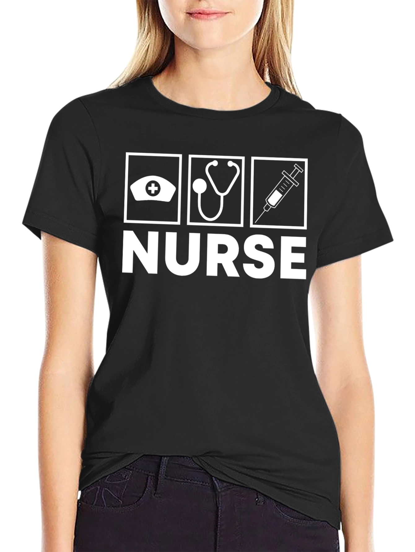 Nurse Icons Graphic Black T-Shirt