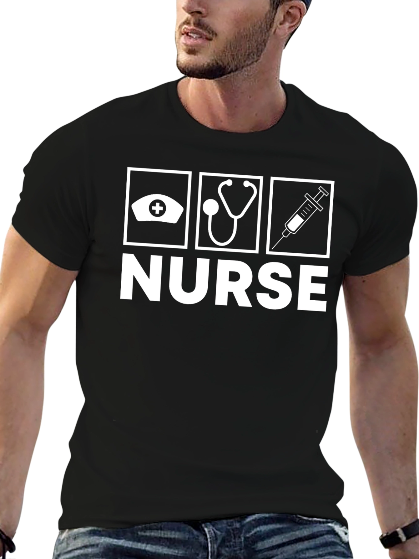 Nurse Icons Graphic Black T-Shirt