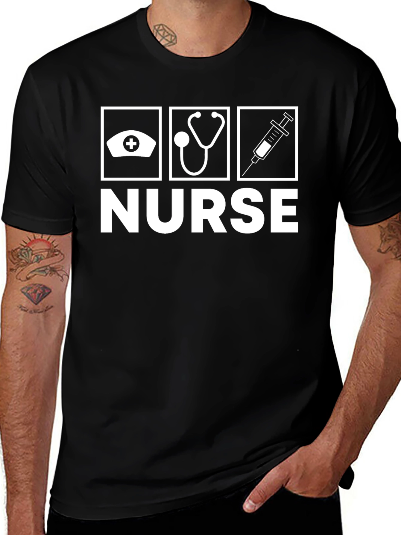 Nurse Icons Graphic Black T-Shirt