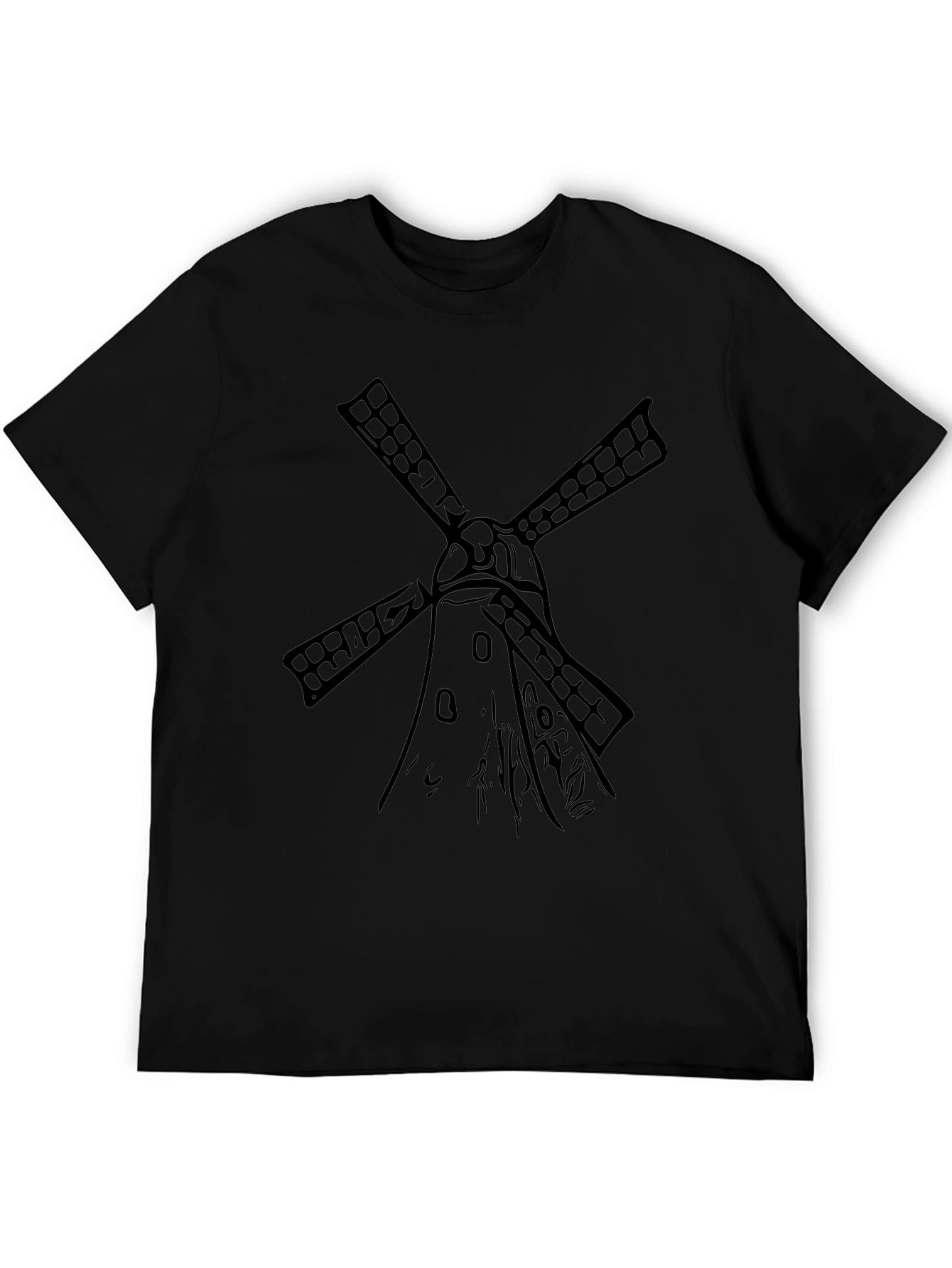 Mens Black Windmill Graphic Tee - Stylish & Unique