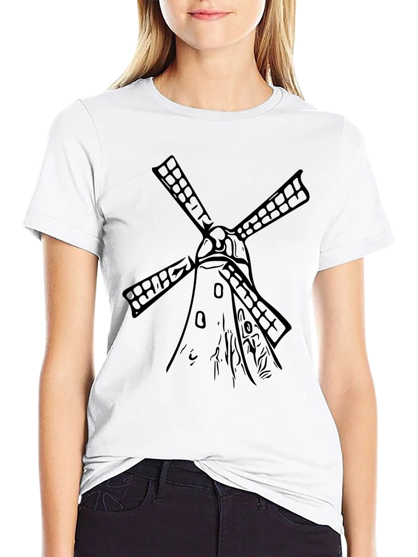 Mens Black Windmill Graphic Tee - Stylish & Unique
