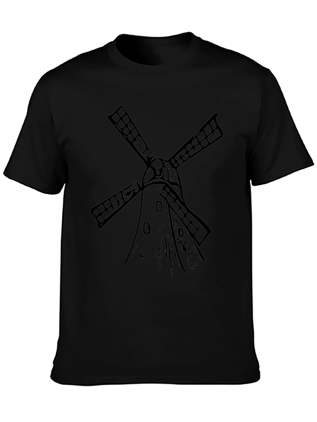 Mens Black Windmill Graphic Tee - Stylish & Unique