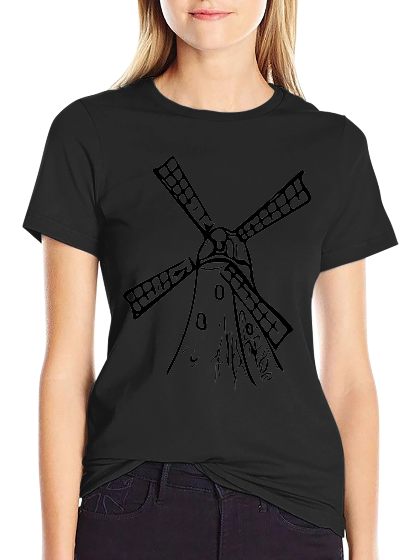 Mens Black Windmill Graphic Tee - Stylish & Unique