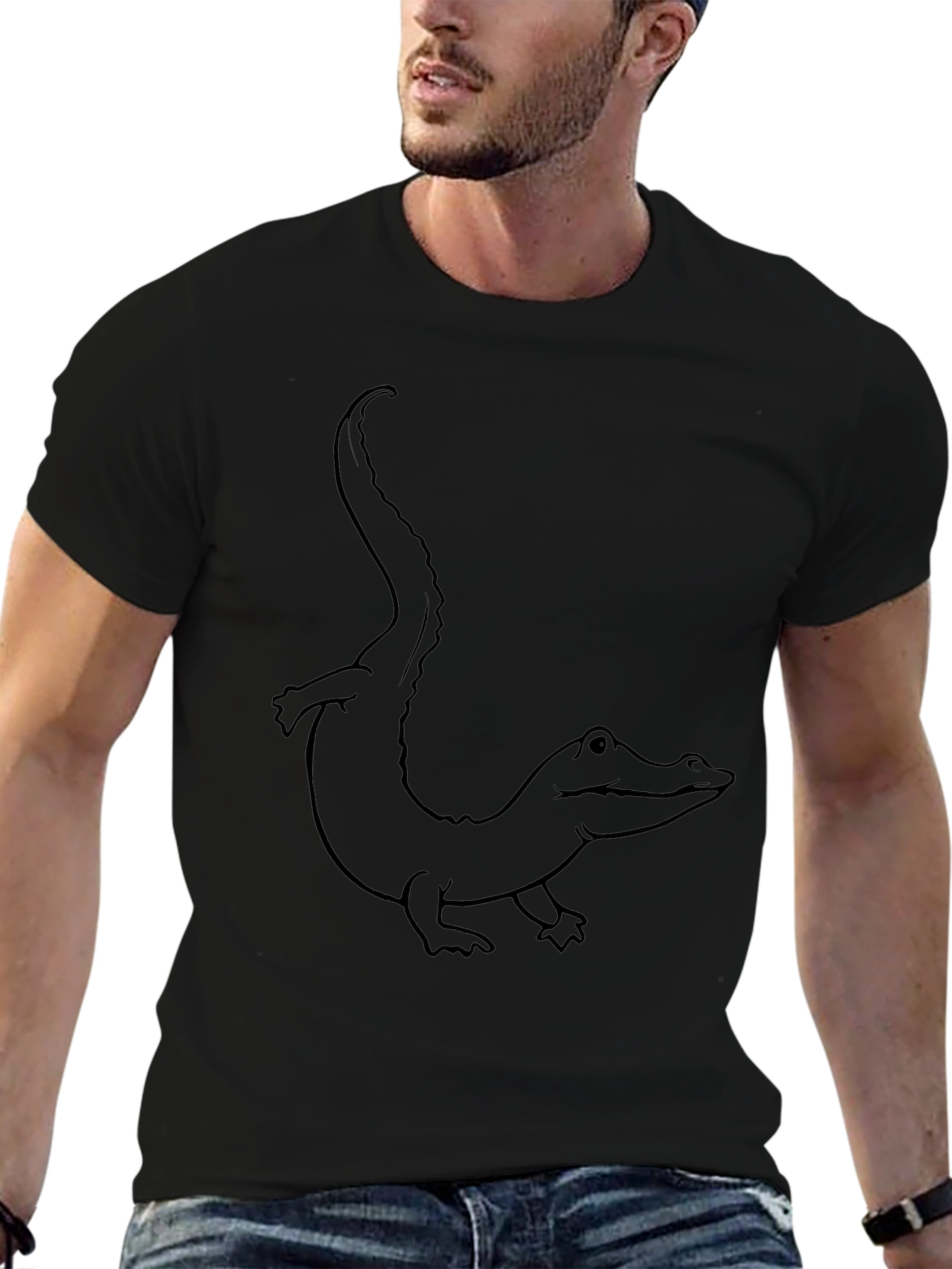 Black T-Shirt with Alligator Outline Design