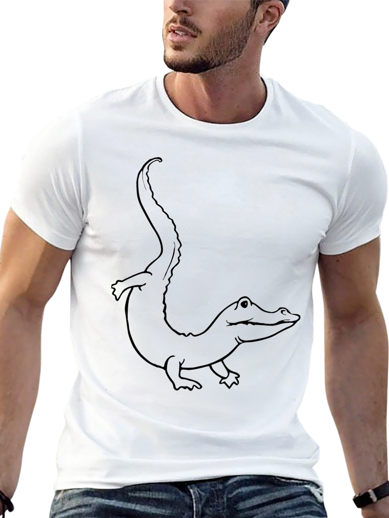 Black T-Shirt with Alligator Outline Design