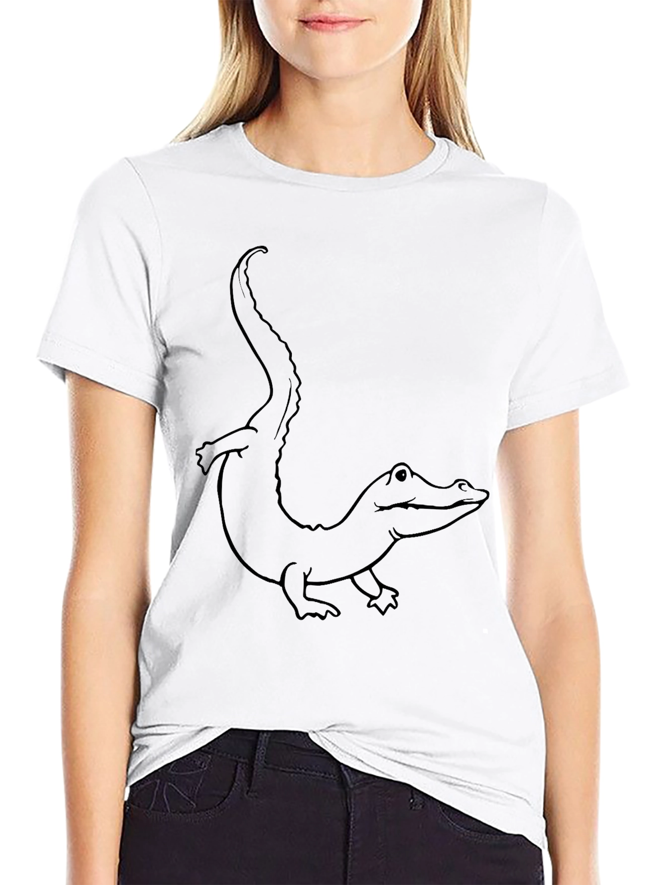Black T-Shirt with Alligator Outline Design