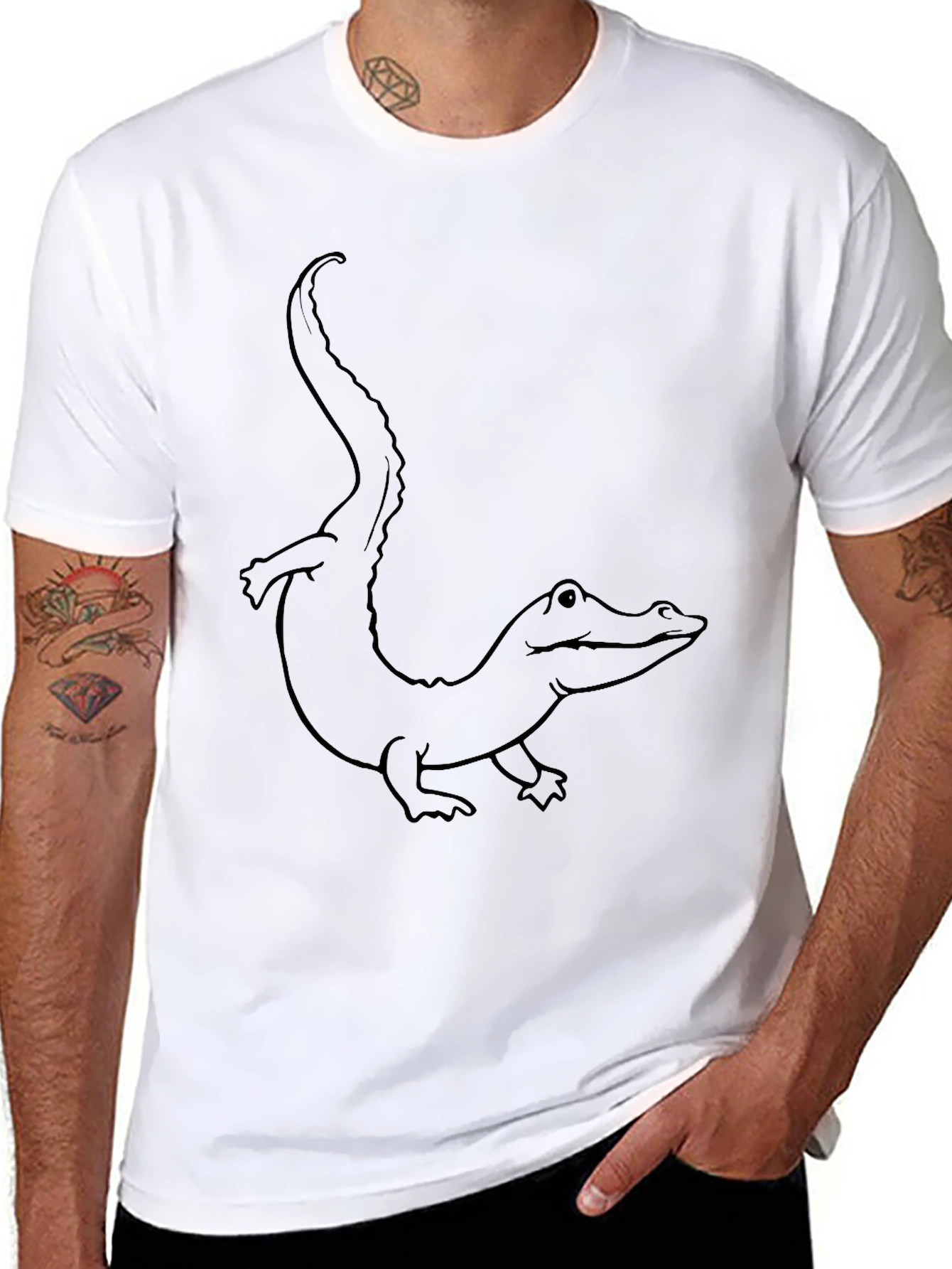 Black T-Shirt with Alligator Outline Design