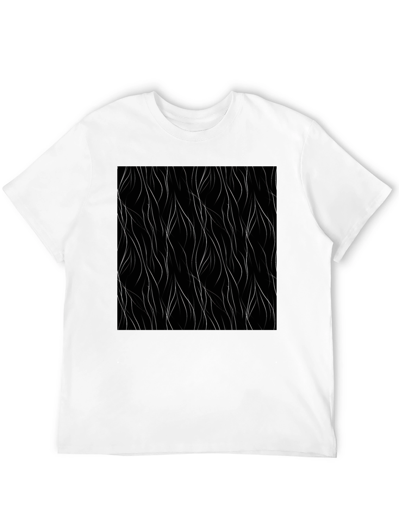 Modern Black Tee with Abstract Wavy Line Design
