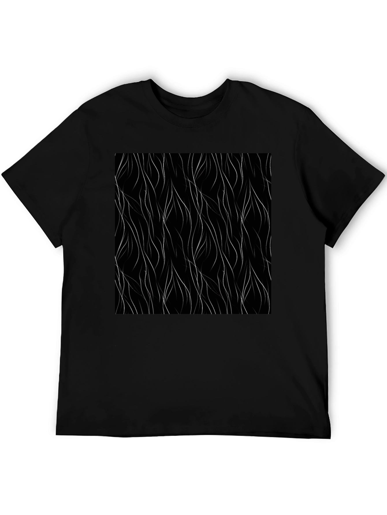 Modern Black Tee with Abstract Wavy Line Design