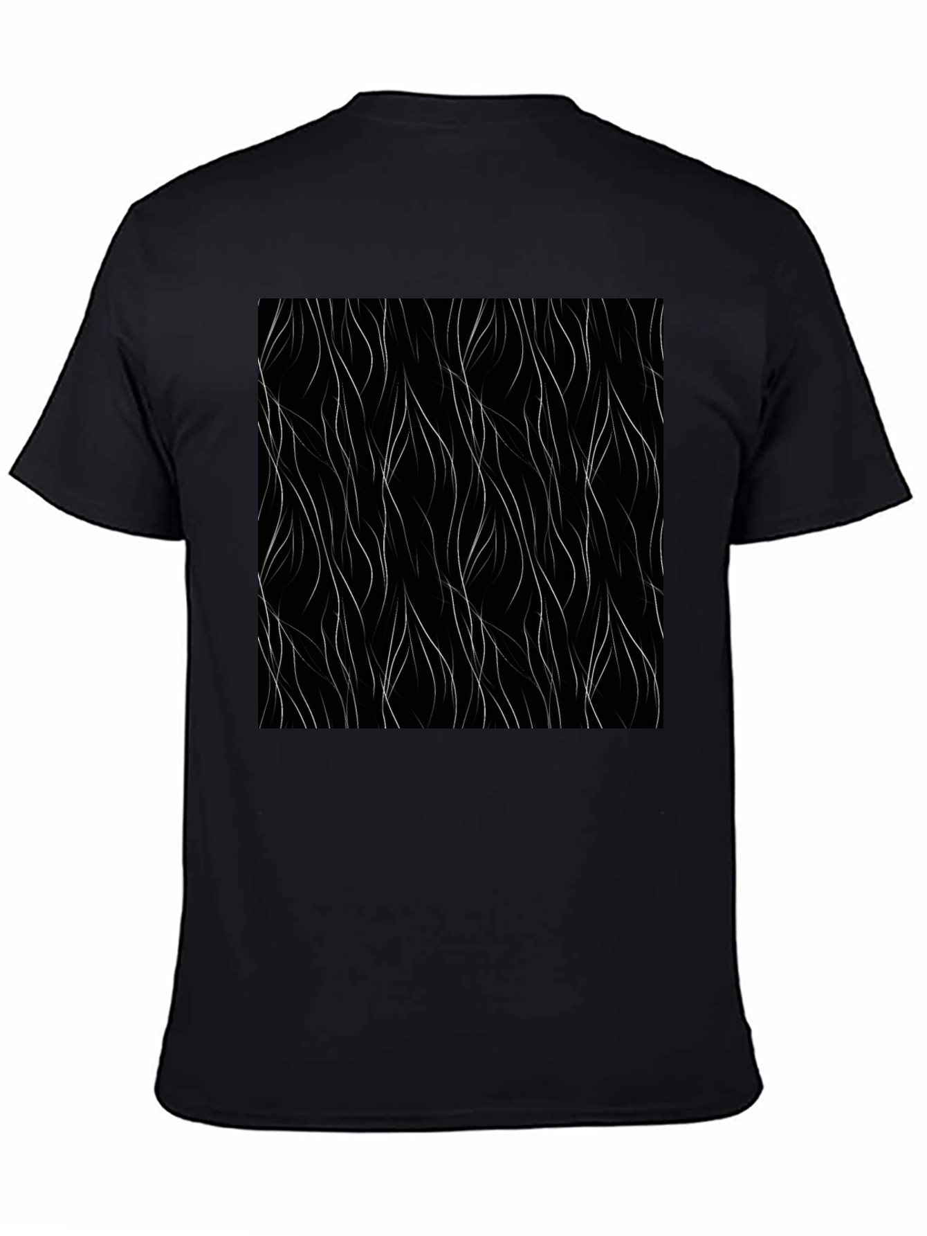 Modern Black Tee with Abstract Wavy Line Design