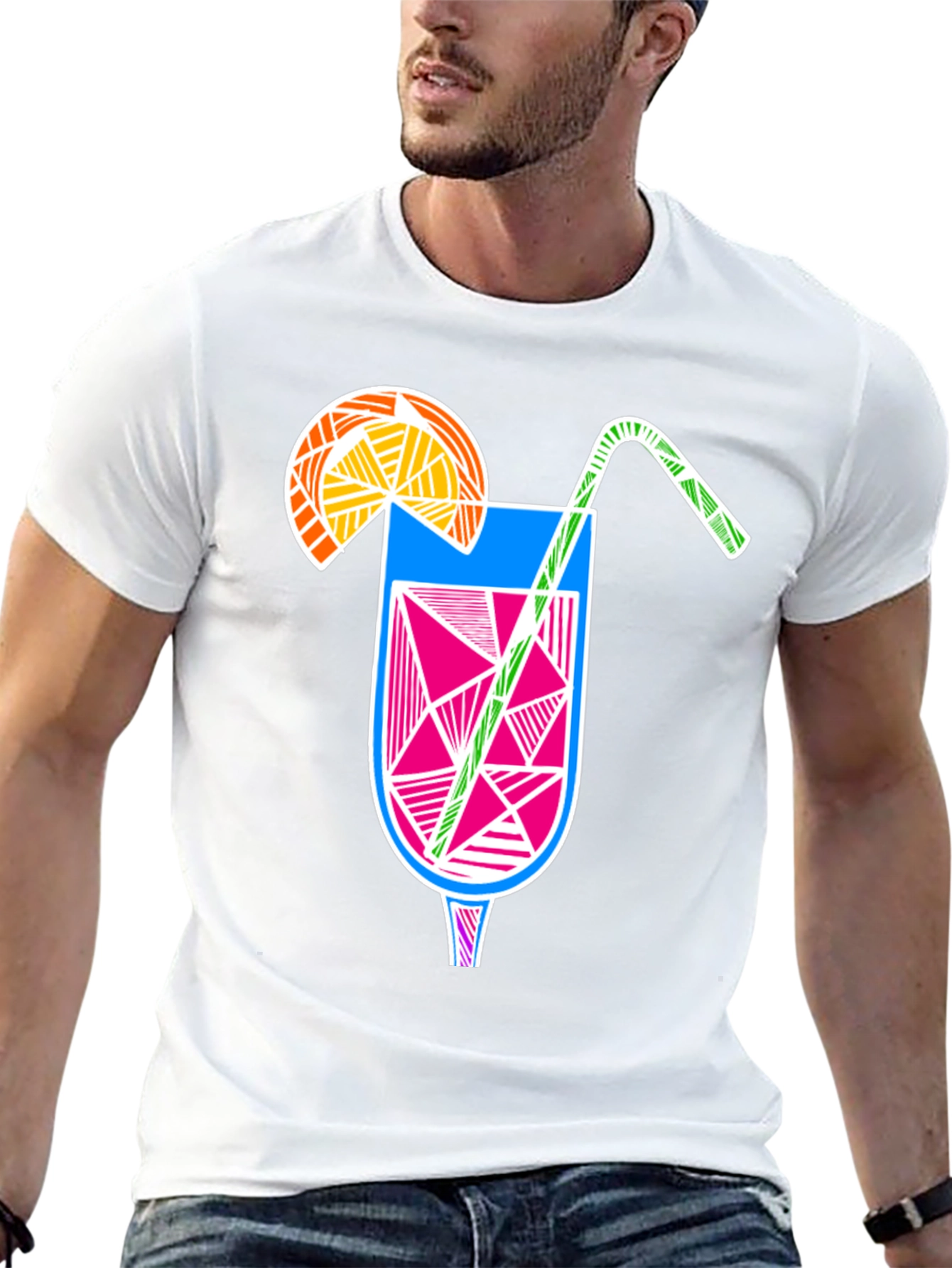 Abstract Cocktail Graphic Tee - Modern Black T-Shirt