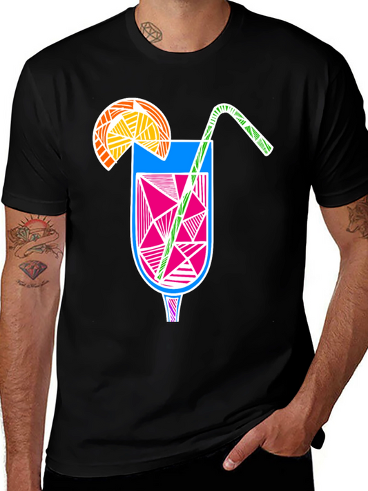 Abstract Cocktail Graphic Tee - Modern Black T-Shirt