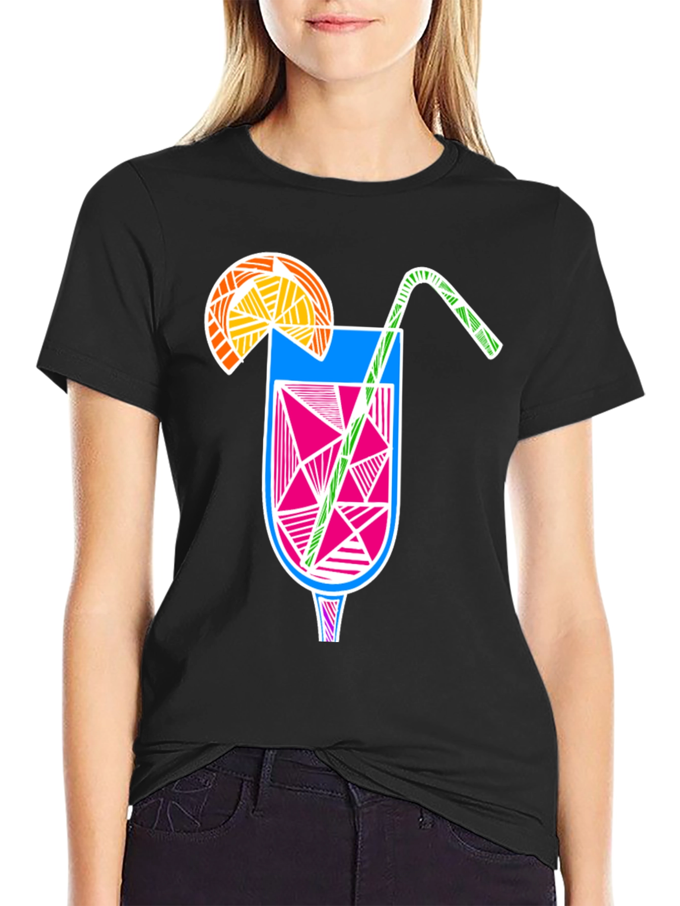 Abstract Cocktail Graphic Tee - Modern Black T-Shirt