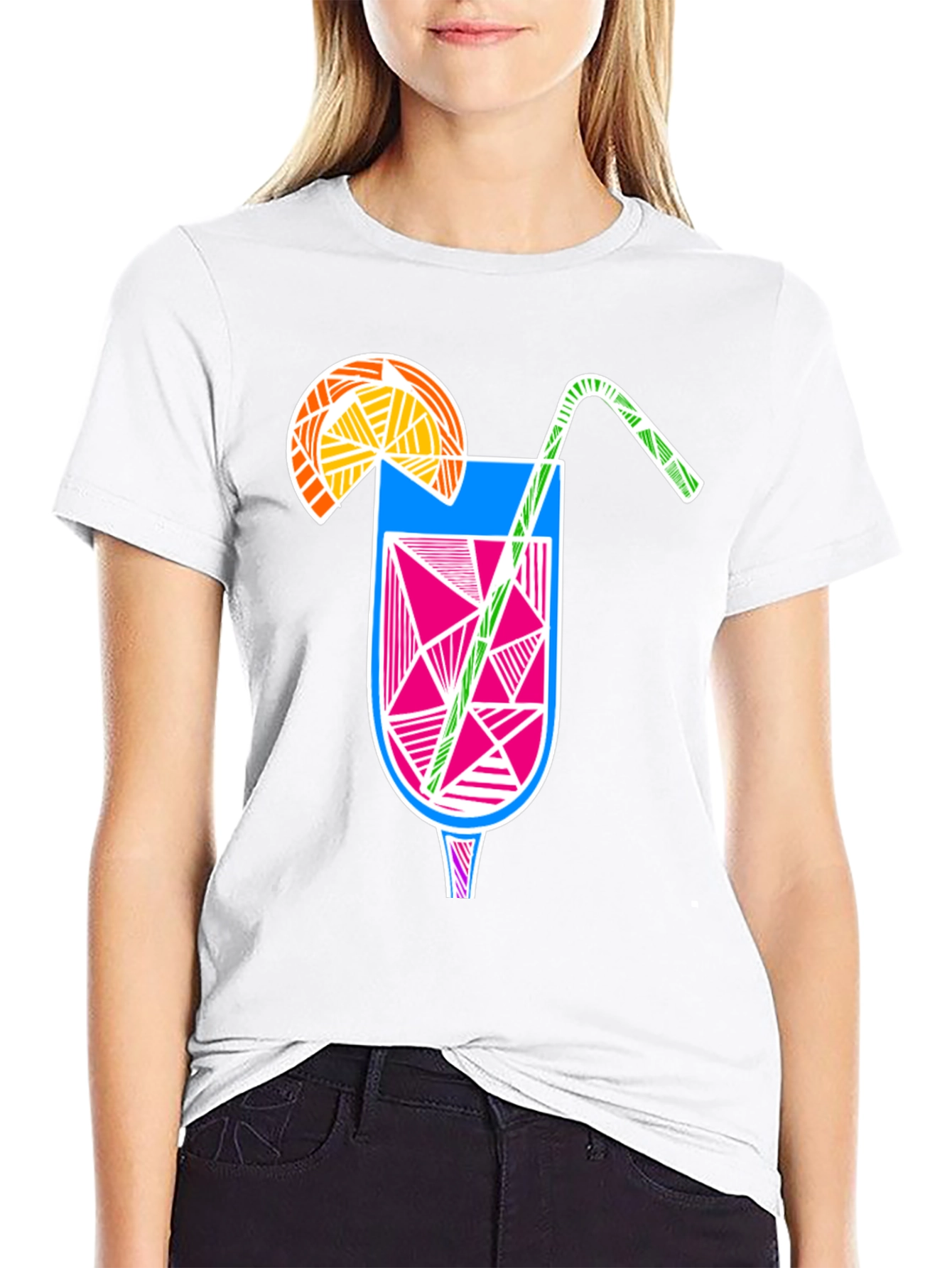Abstract Cocktail Graphic Tee - Modern Black T-Shirt