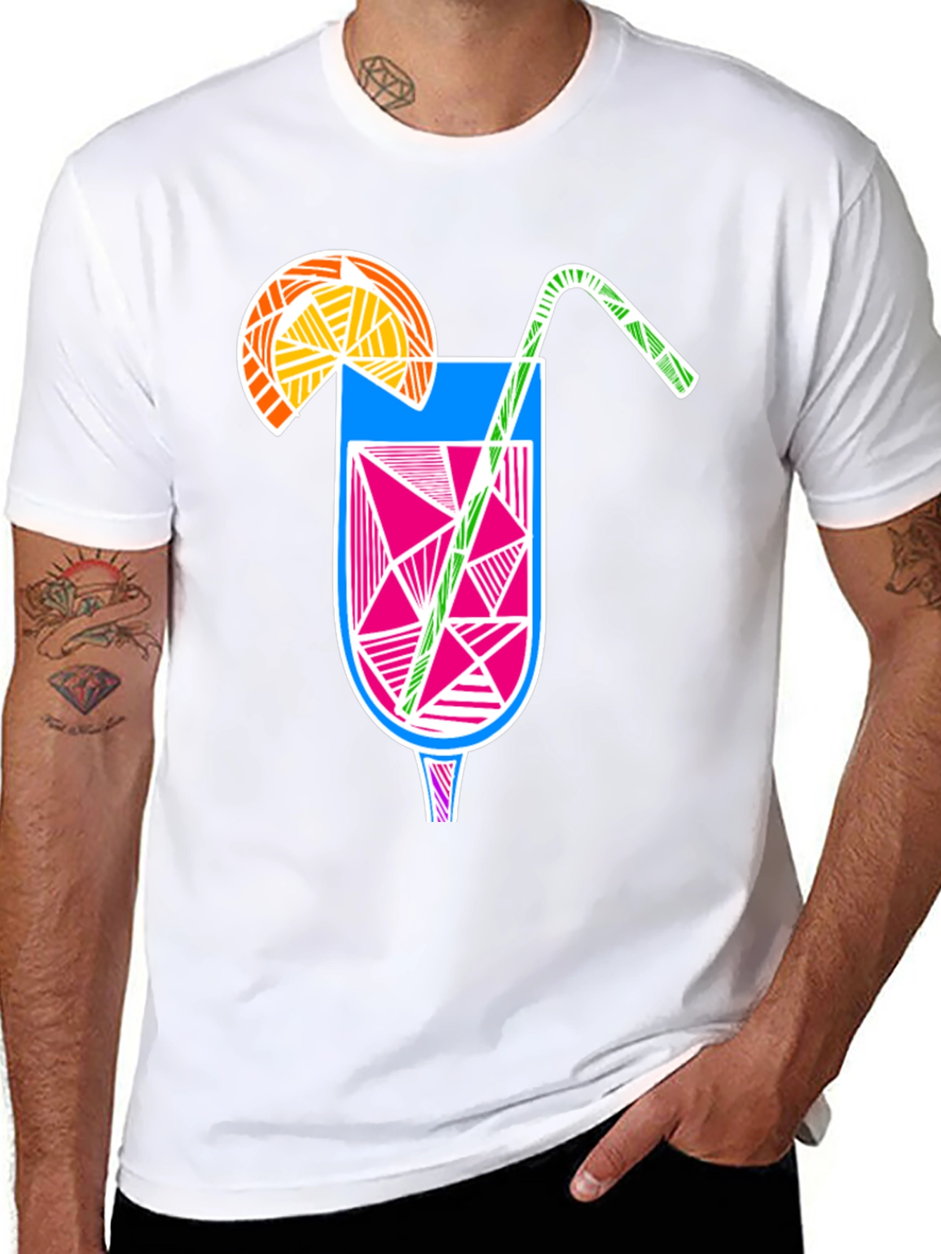 Abstract Cocktail Graphic Tee - Modern Black T-Shirt