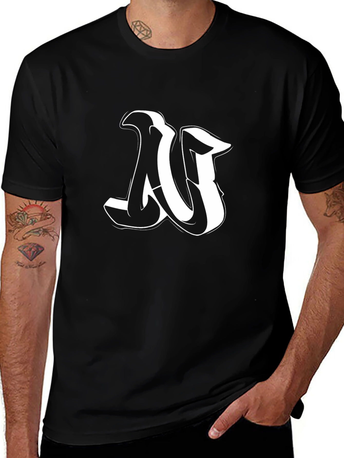 Cool Letter N Graphic Black T-Shirt