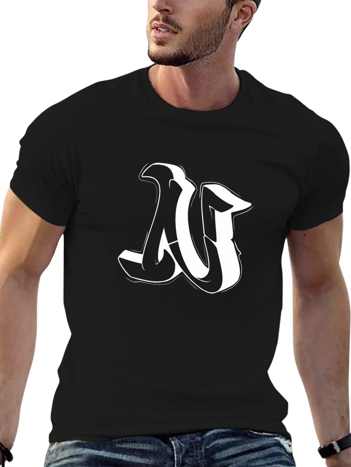 Cool Letter N Graphic Black T-Shirt