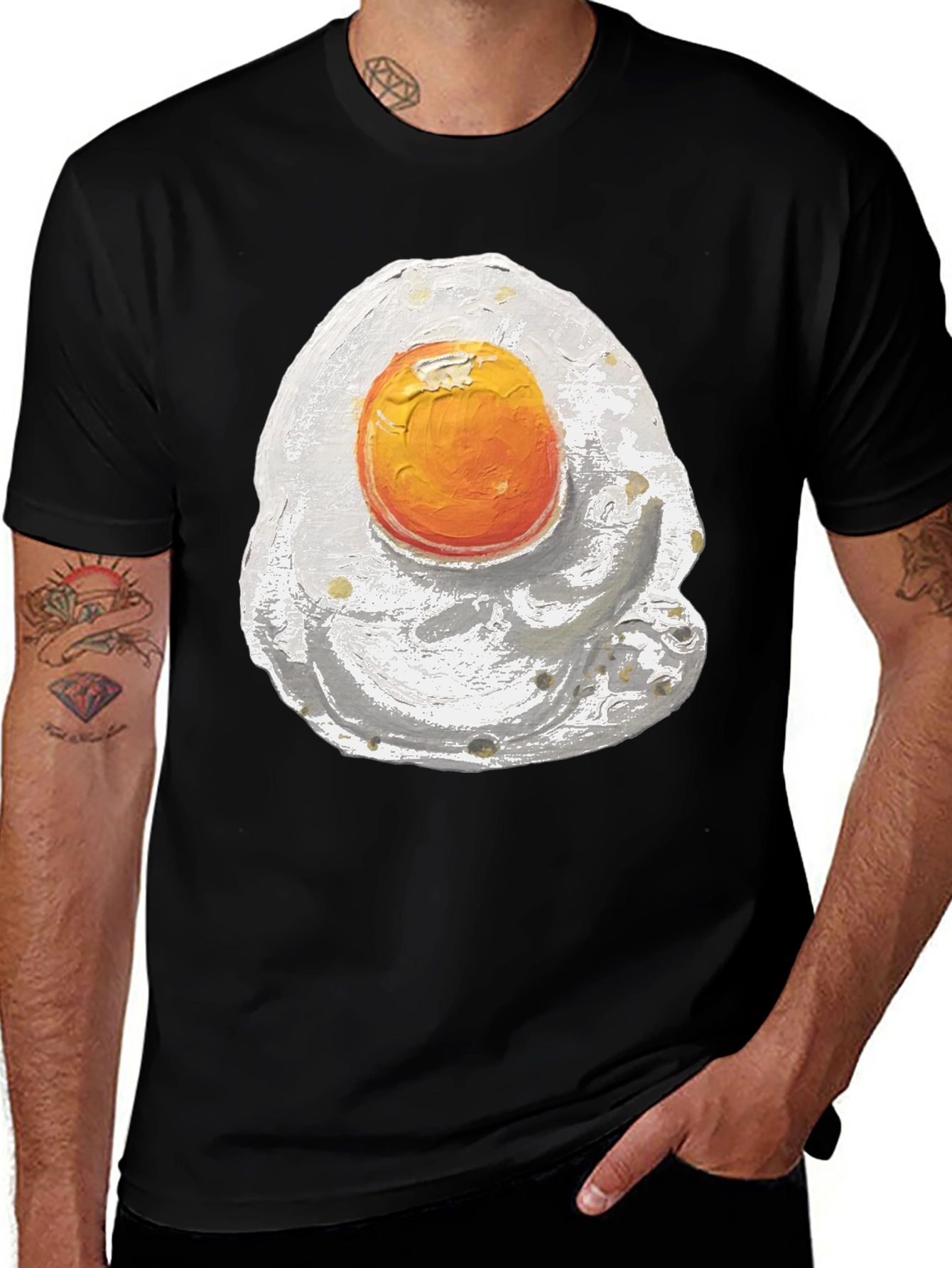 Fried Egg Graphic Tee - Black Cotton Shirt
