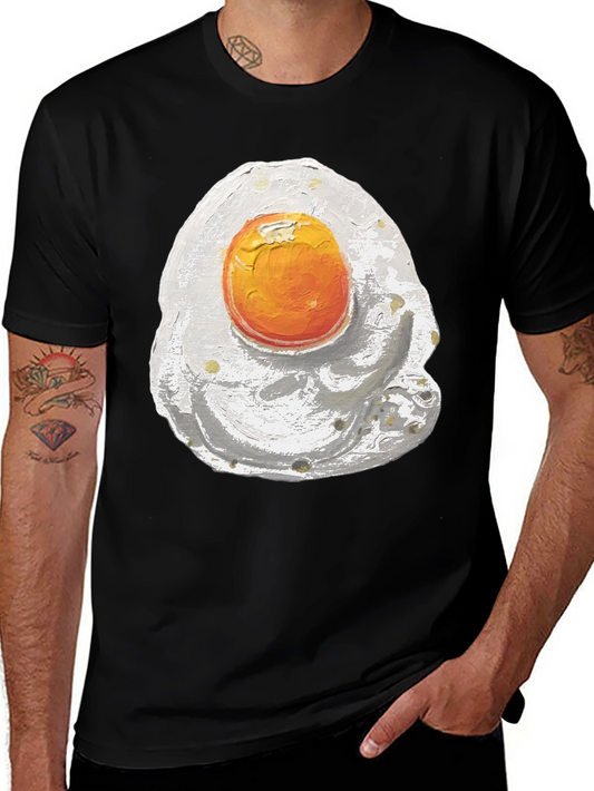 Fried Egg Graphic Tee - Black Cotton Shirt