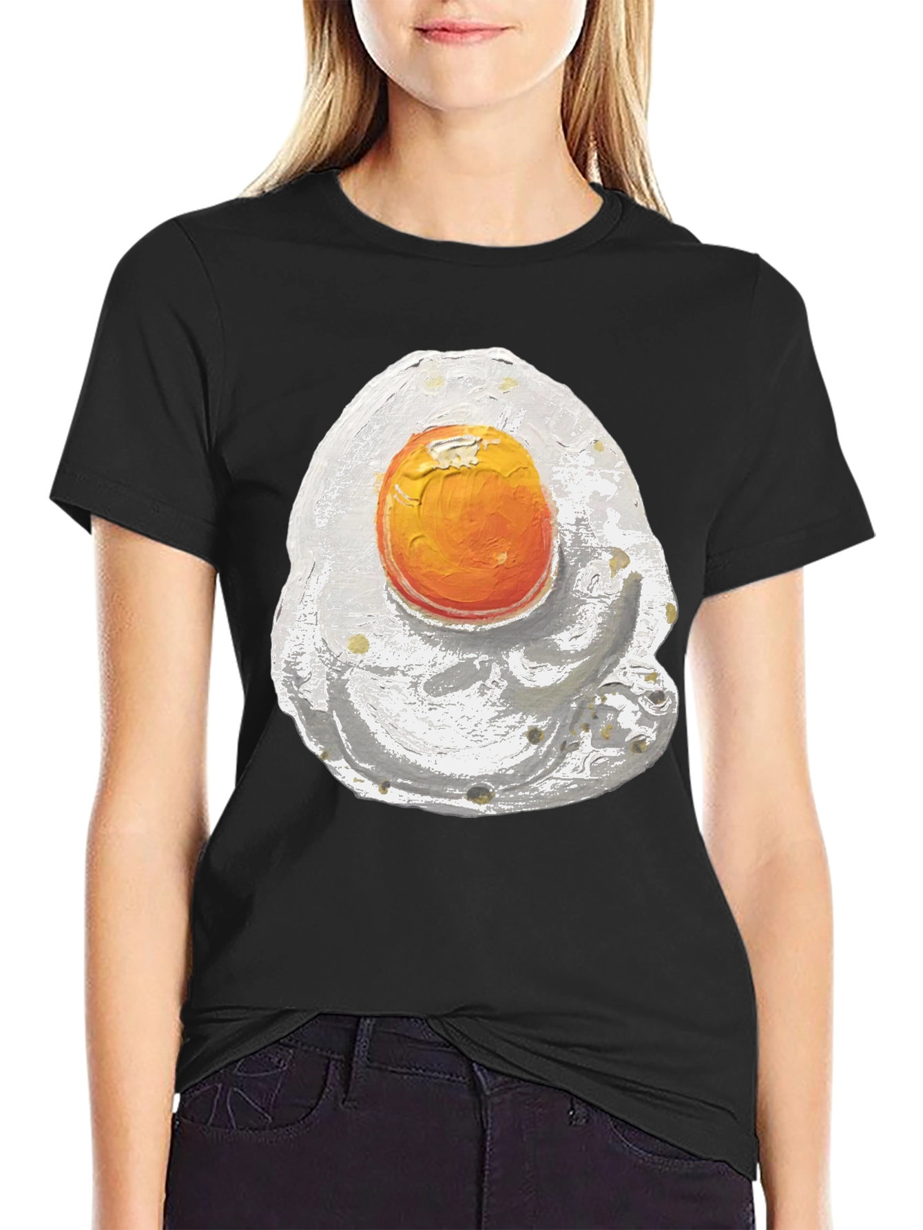 Fried Egg Graphic Tee - Black Cotton Shirt