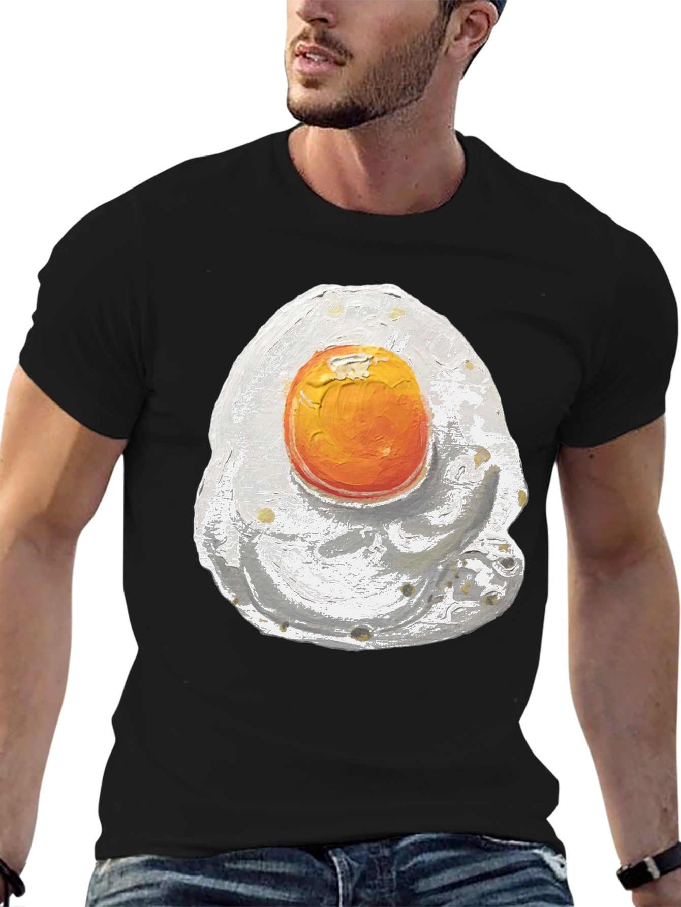 Fried Egg Graphic Tee - Black Cotton Shirt