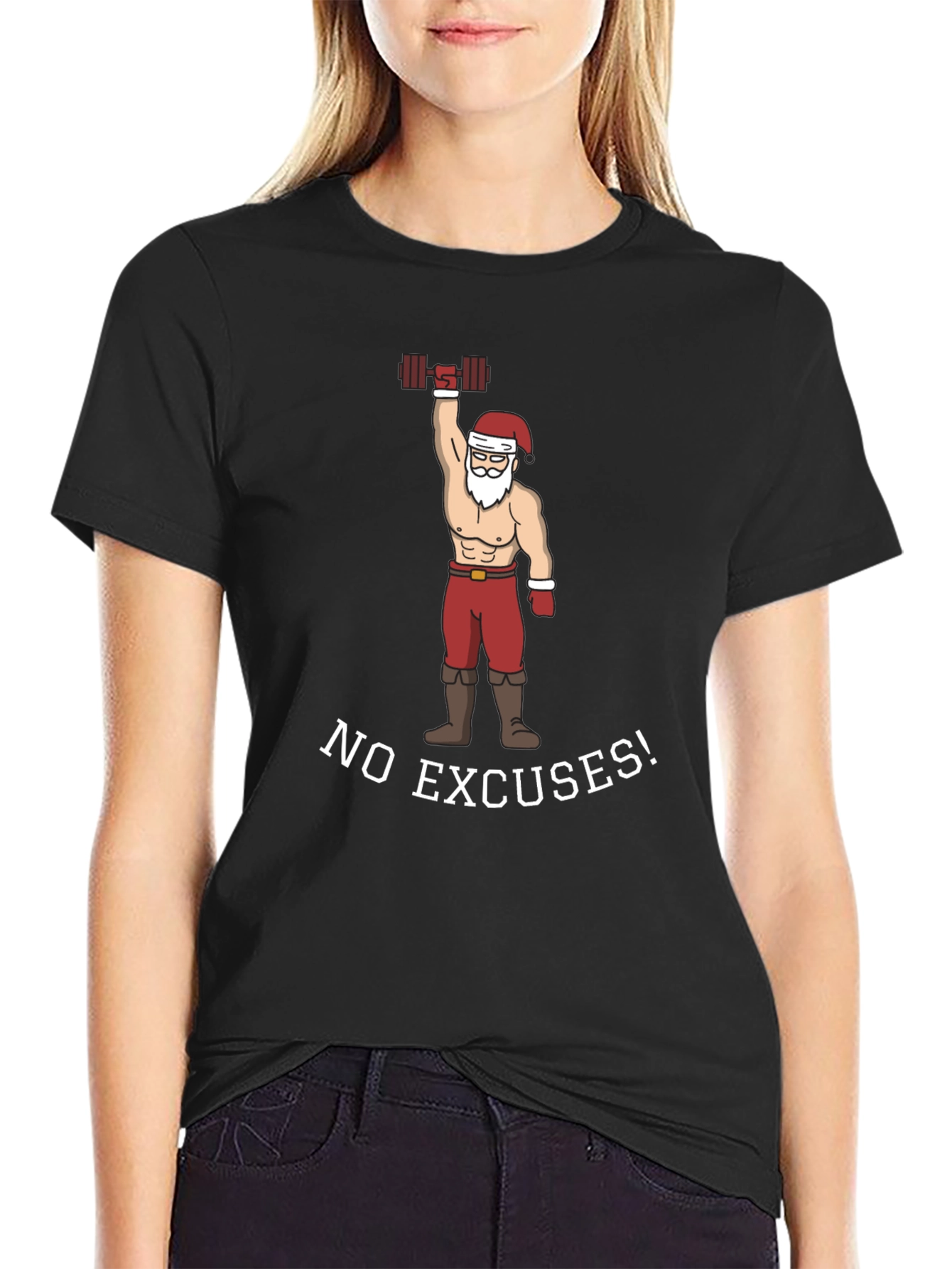 No Excuses Santa Weightlifting Graphic Tee