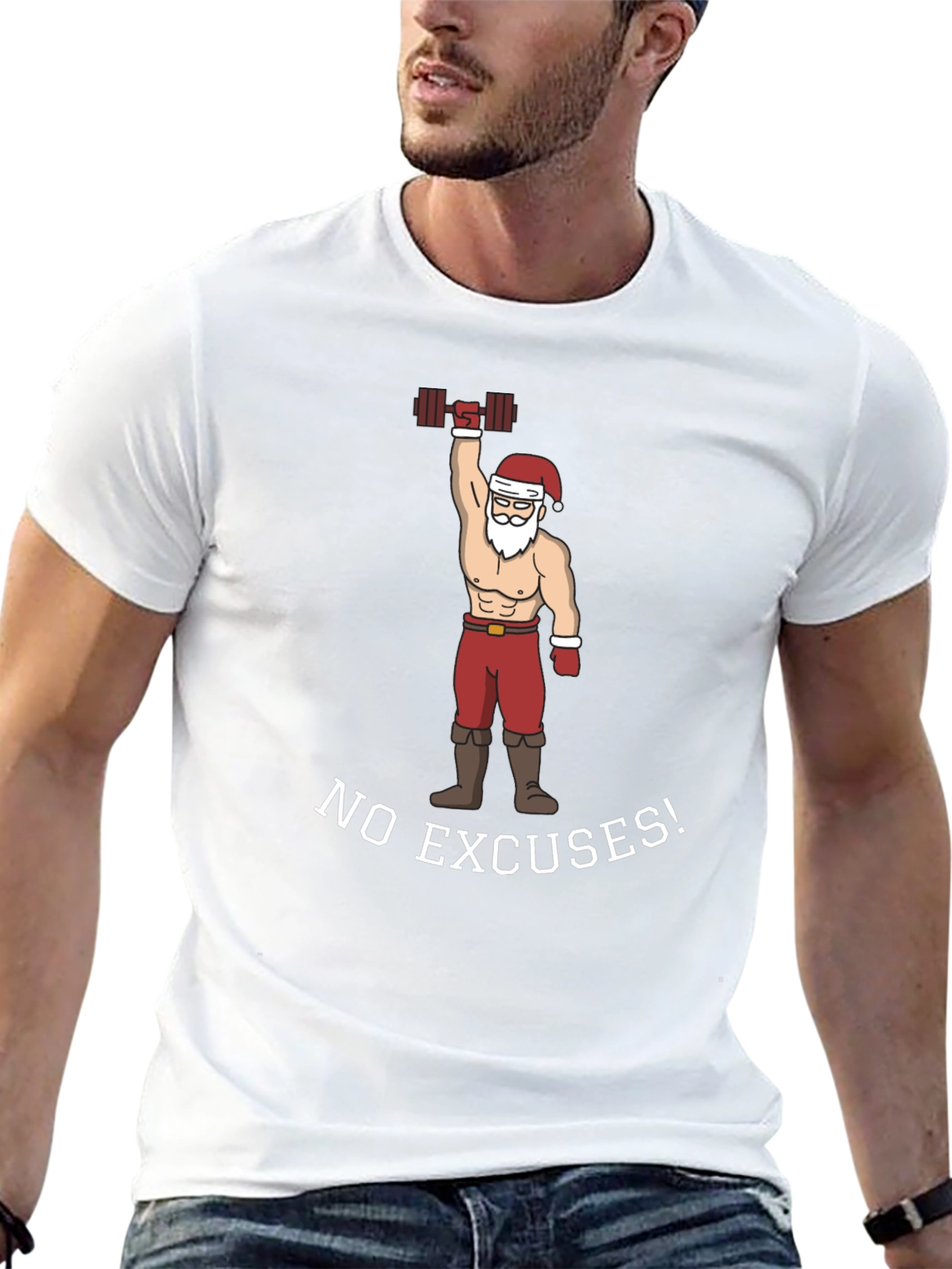 No Excuses Santa Weightlifting Graphic Tee
