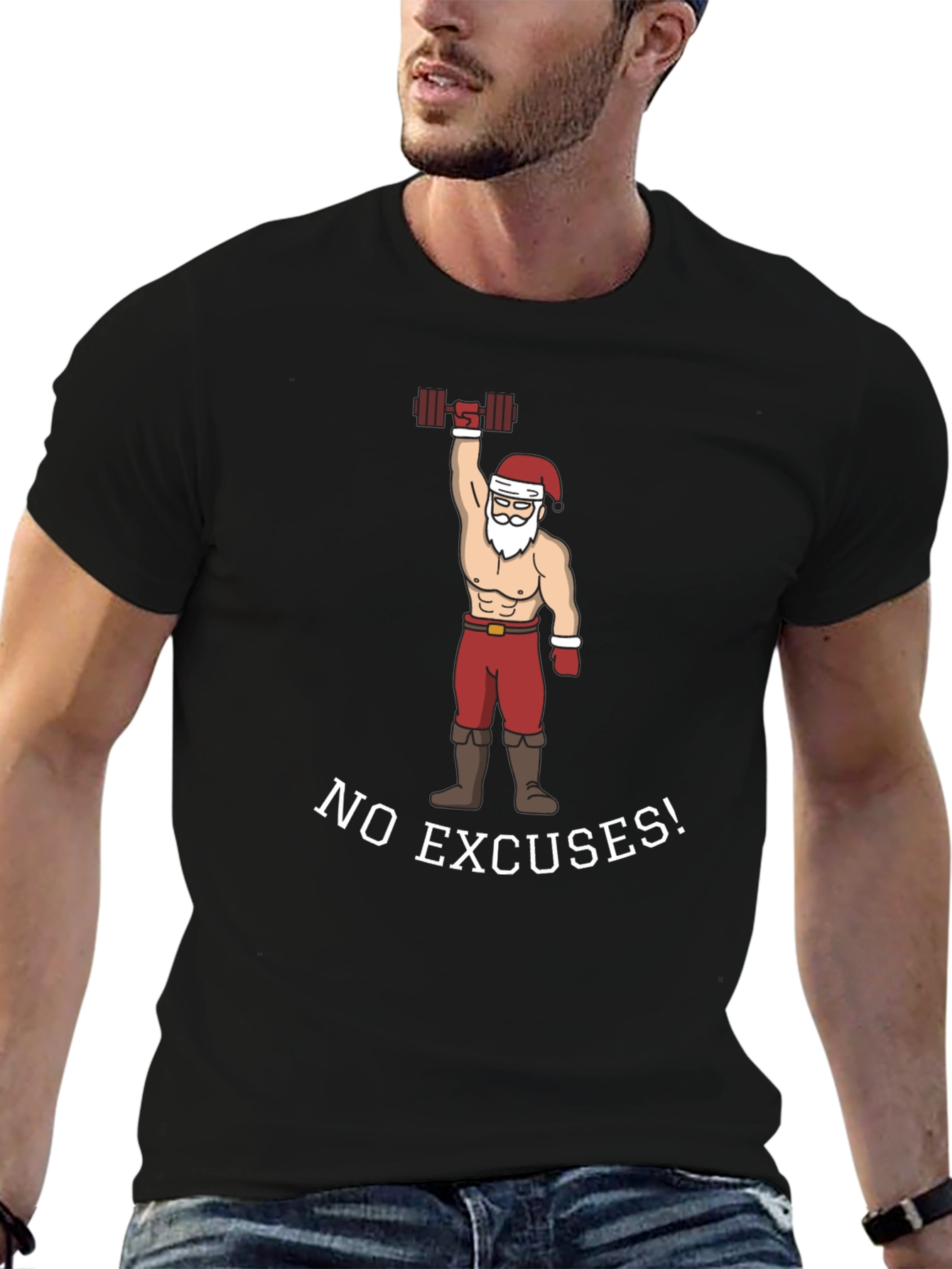No Excuses Santa Weightlifting Graphic Tee