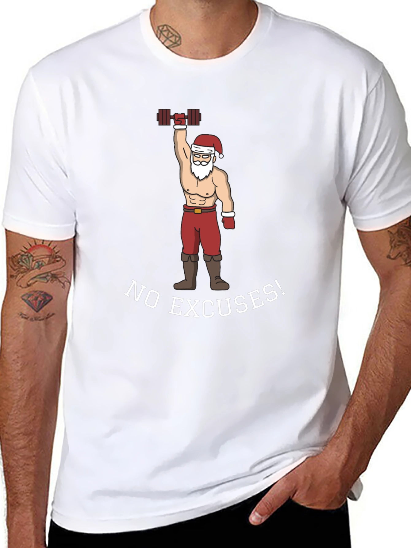 No Excuses Santa Weightlifting Graphic Tee