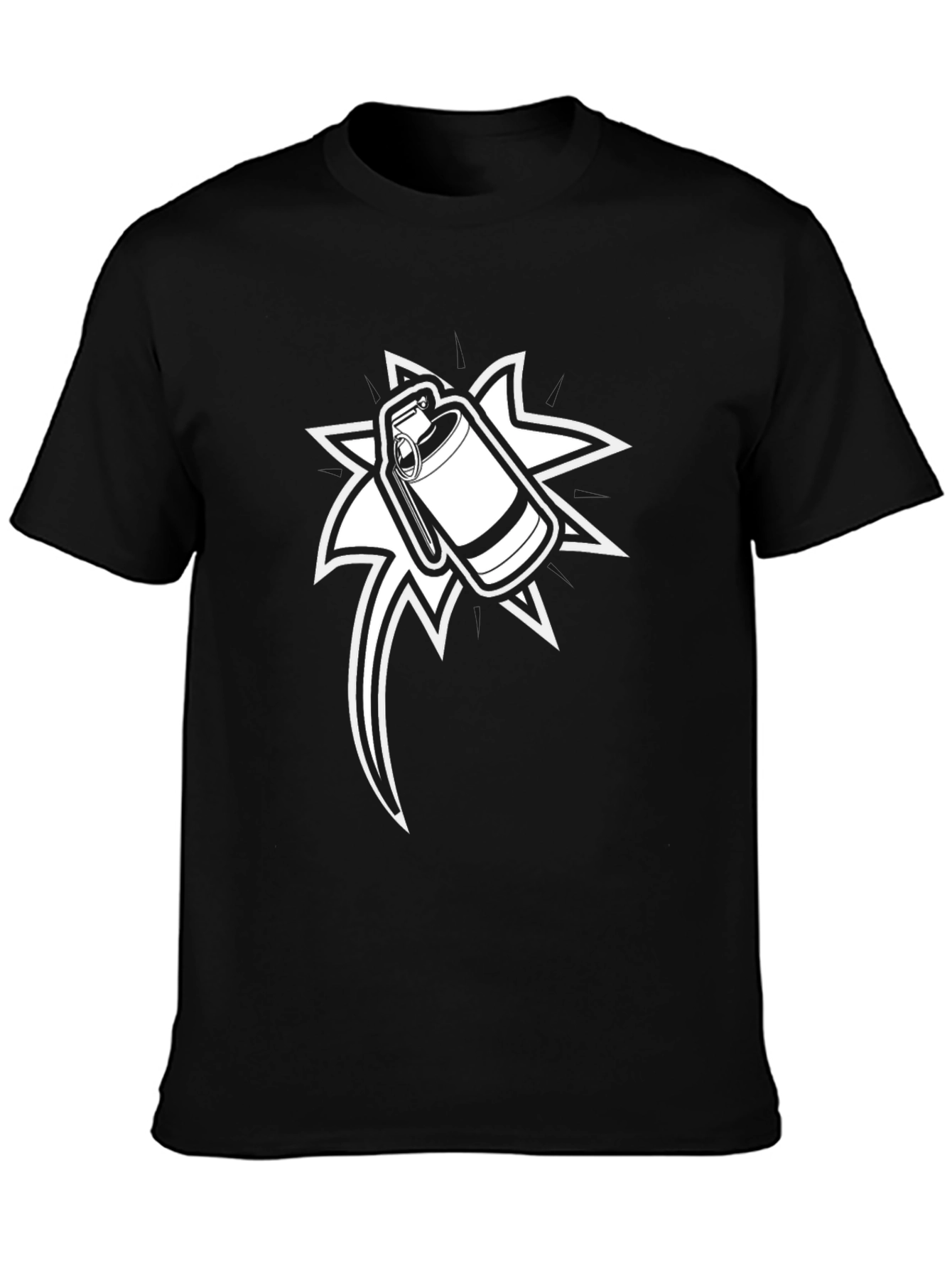 Graphic Black T-Shirt with Grenade Design