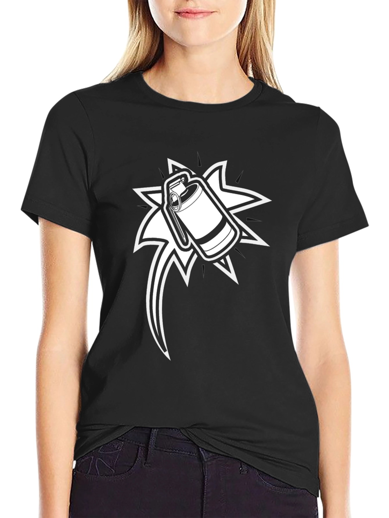 Graphic Black T-Shirt with Grenade Design