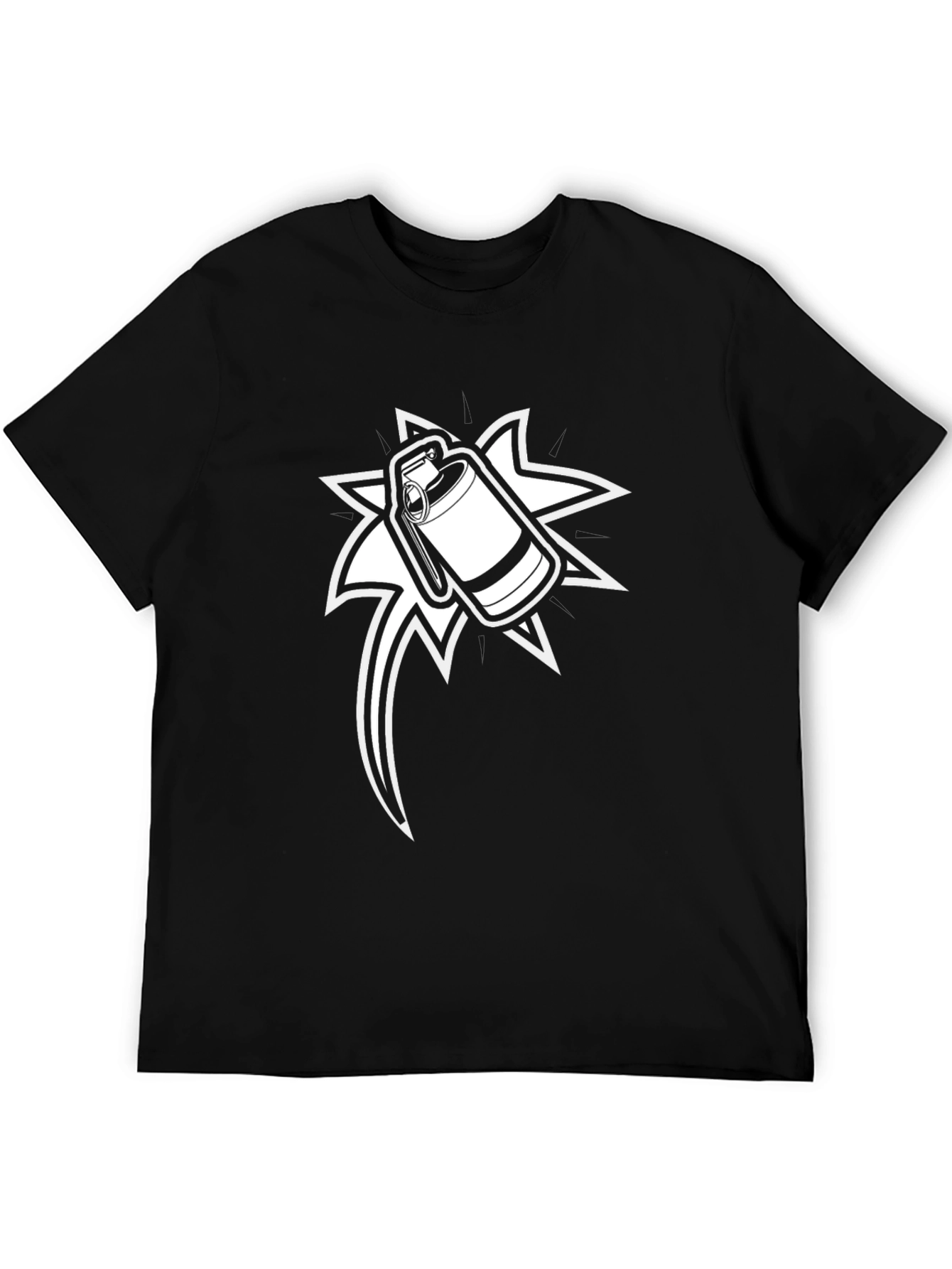 Graphic Black T-Shirt with Grenade Design