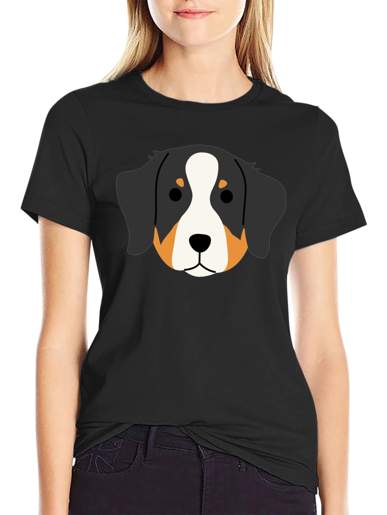 Bernese Mountain Dog Head Graphic Tee - Black