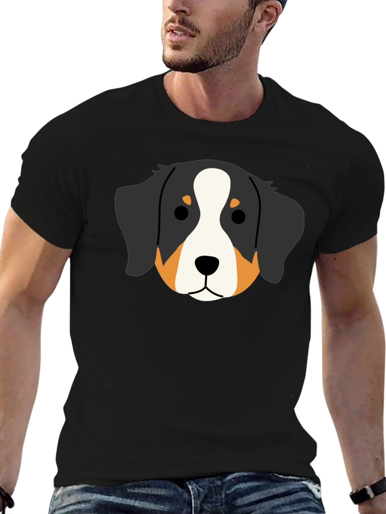 Bernese Mountain Dog Head Graphic Tee - Black