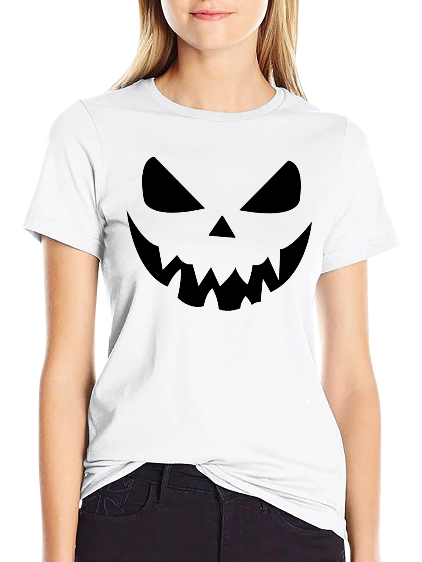 Spooky Black Halloween Pumpkin Face Graphic Tee