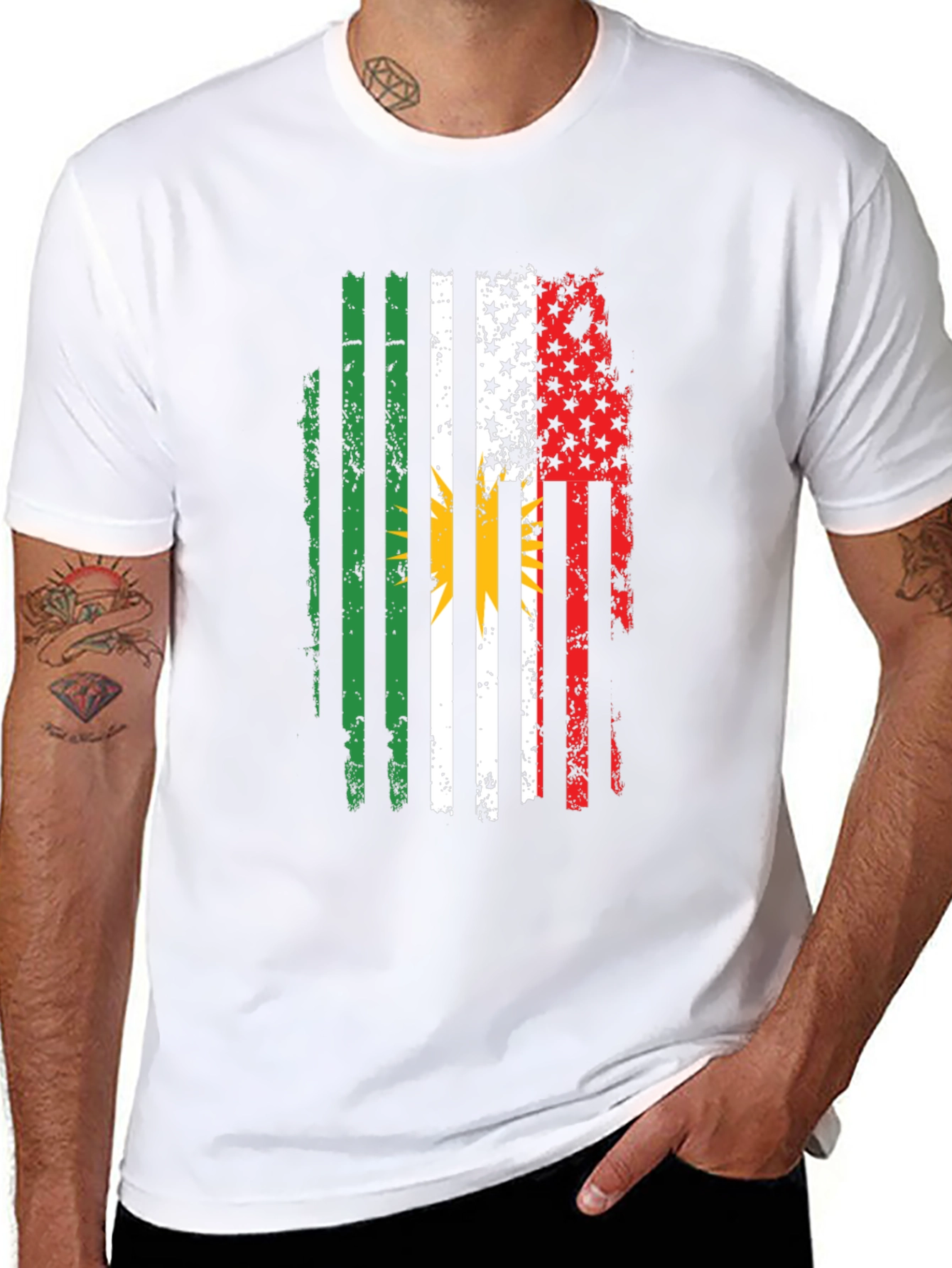 Distressed Kurdish American Flag T-Shirt
