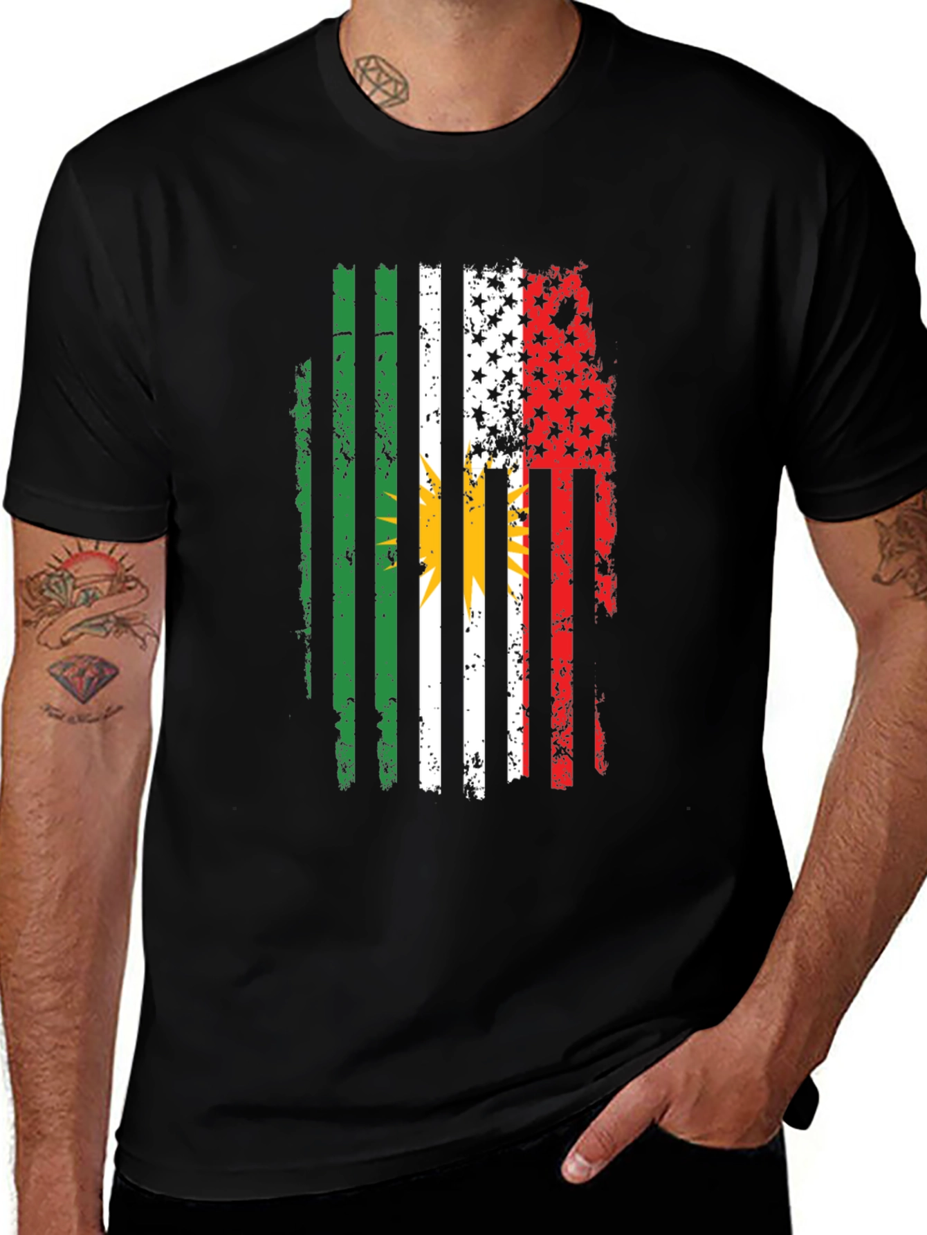 Distressed Kurdish American Flag T-Shirt
