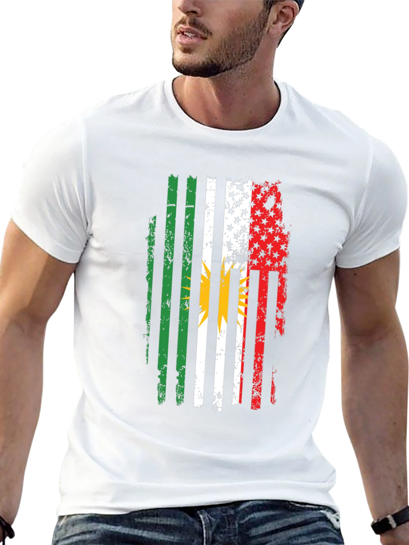 Distressed Kurdish American Flag T-Shirt