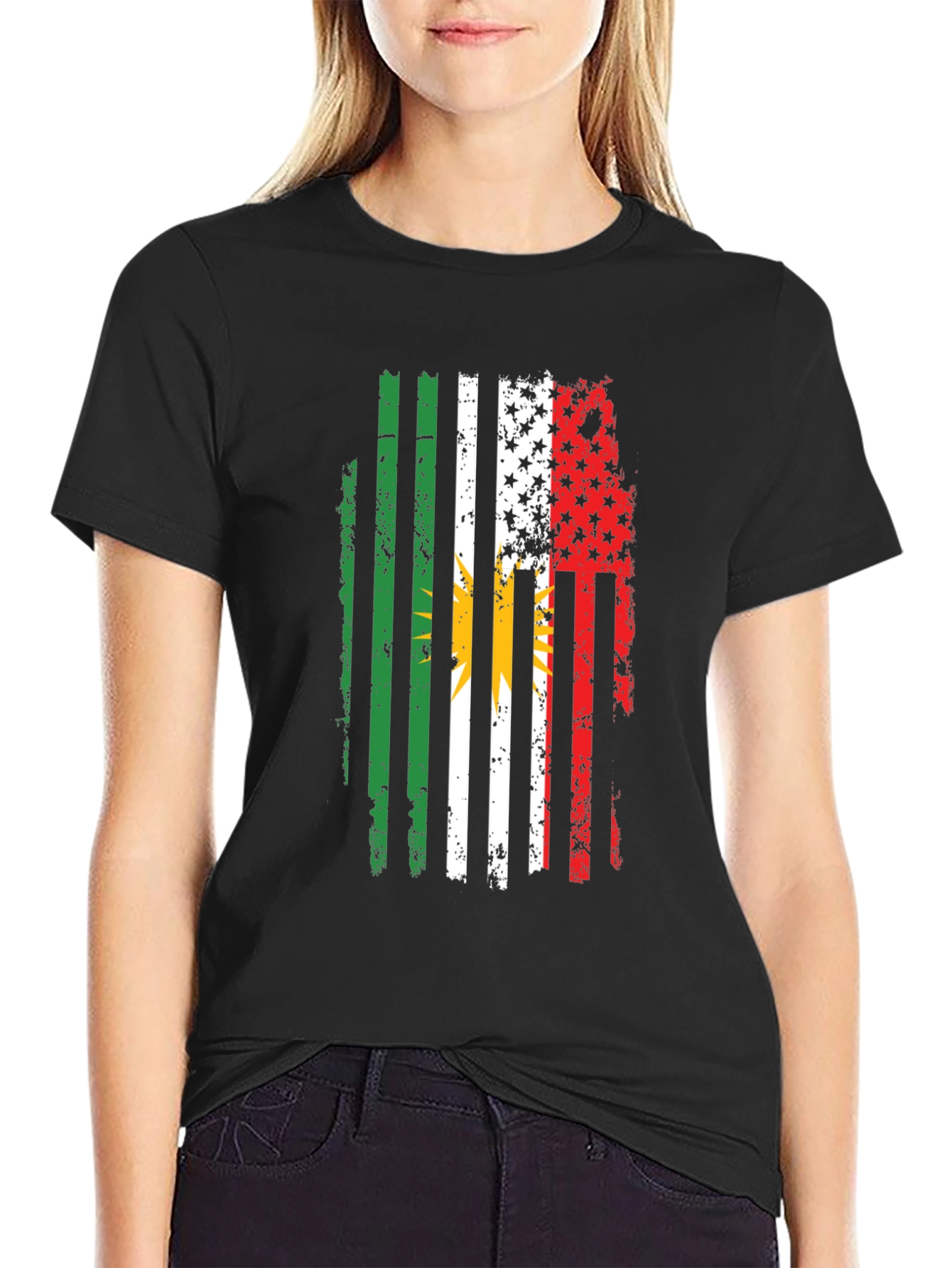 Distressed Kurdish American Flag T-Shirt