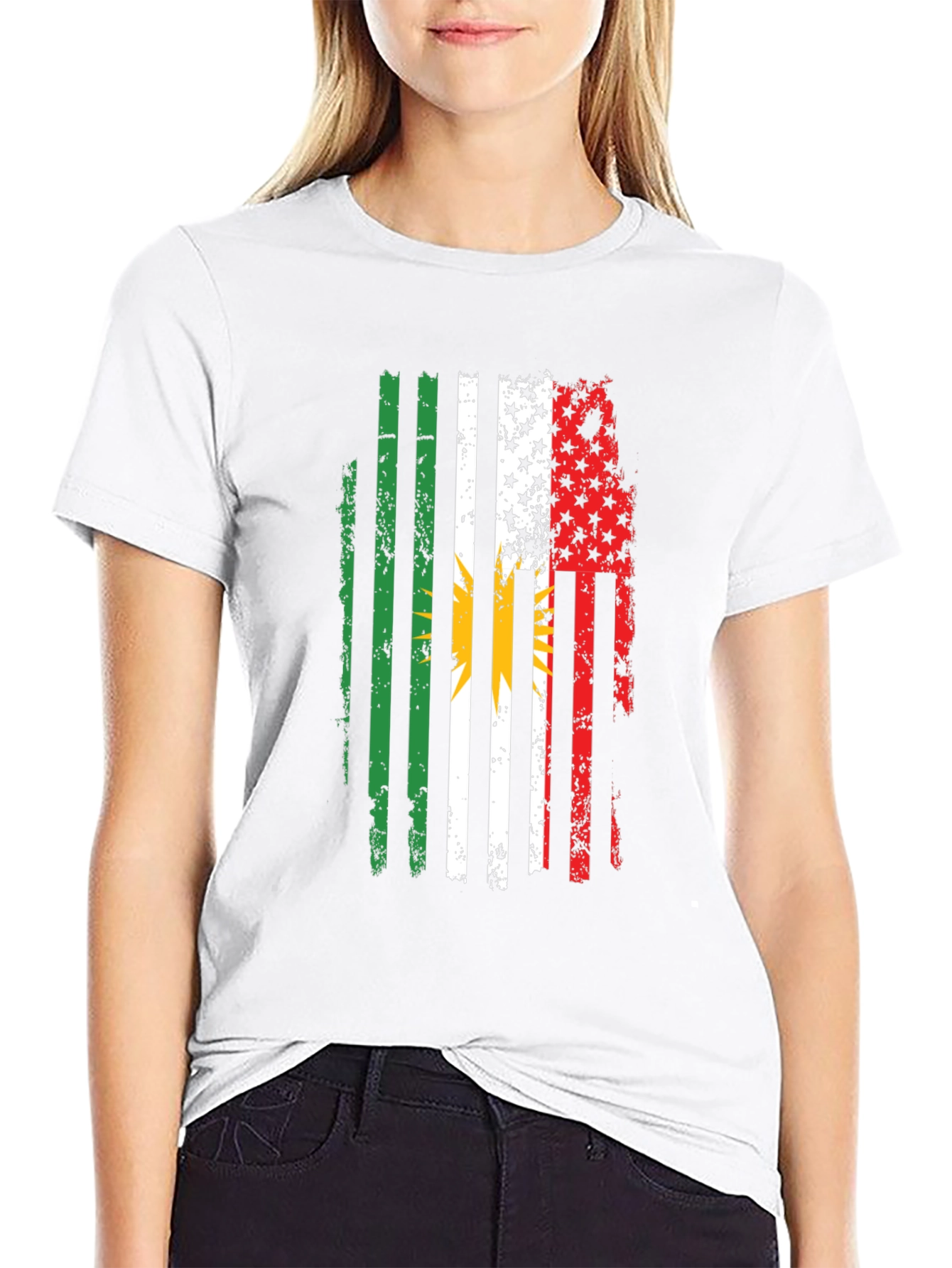 Distressed Kurdish American Flag T-Shirt