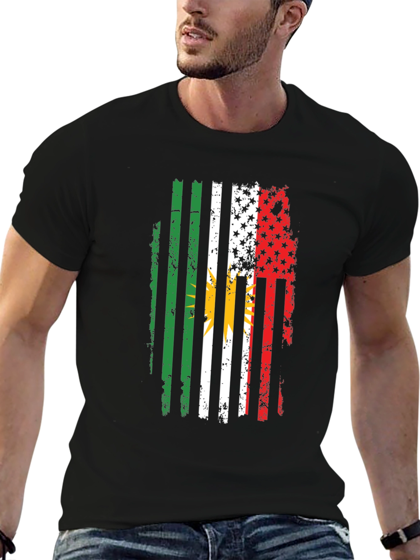 Distressed Kurdish American Flag T-Shirt