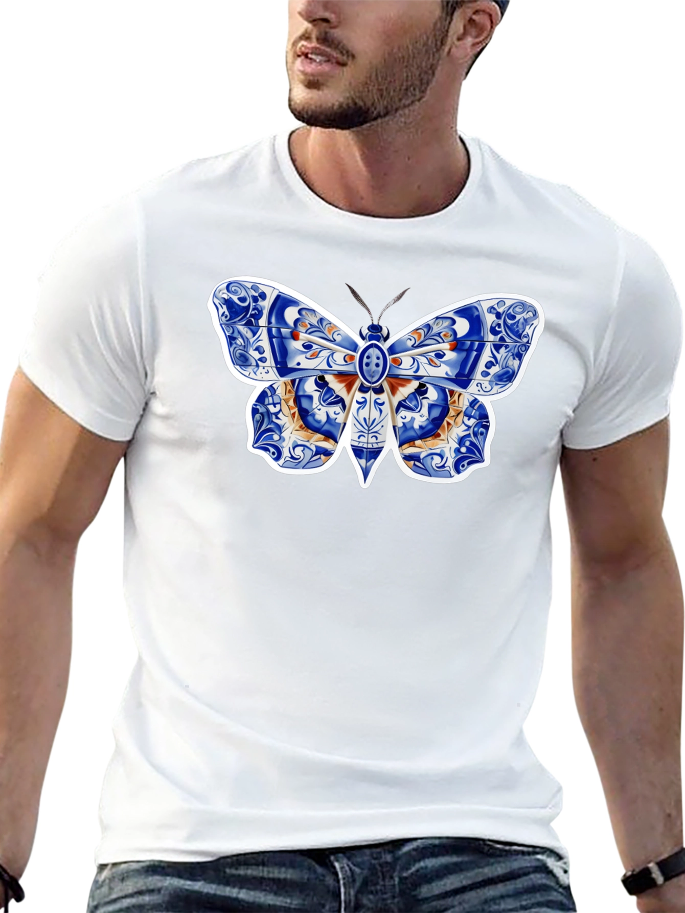 Butterfly Tile Pattern Tee - Stylish Graphic Print