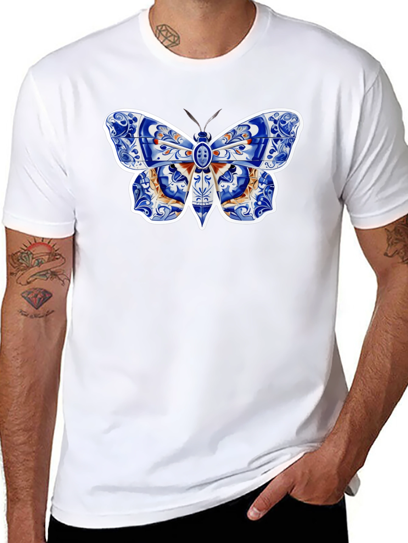 Butterfly Tile Pattern Tee - Stylish Graphic Print