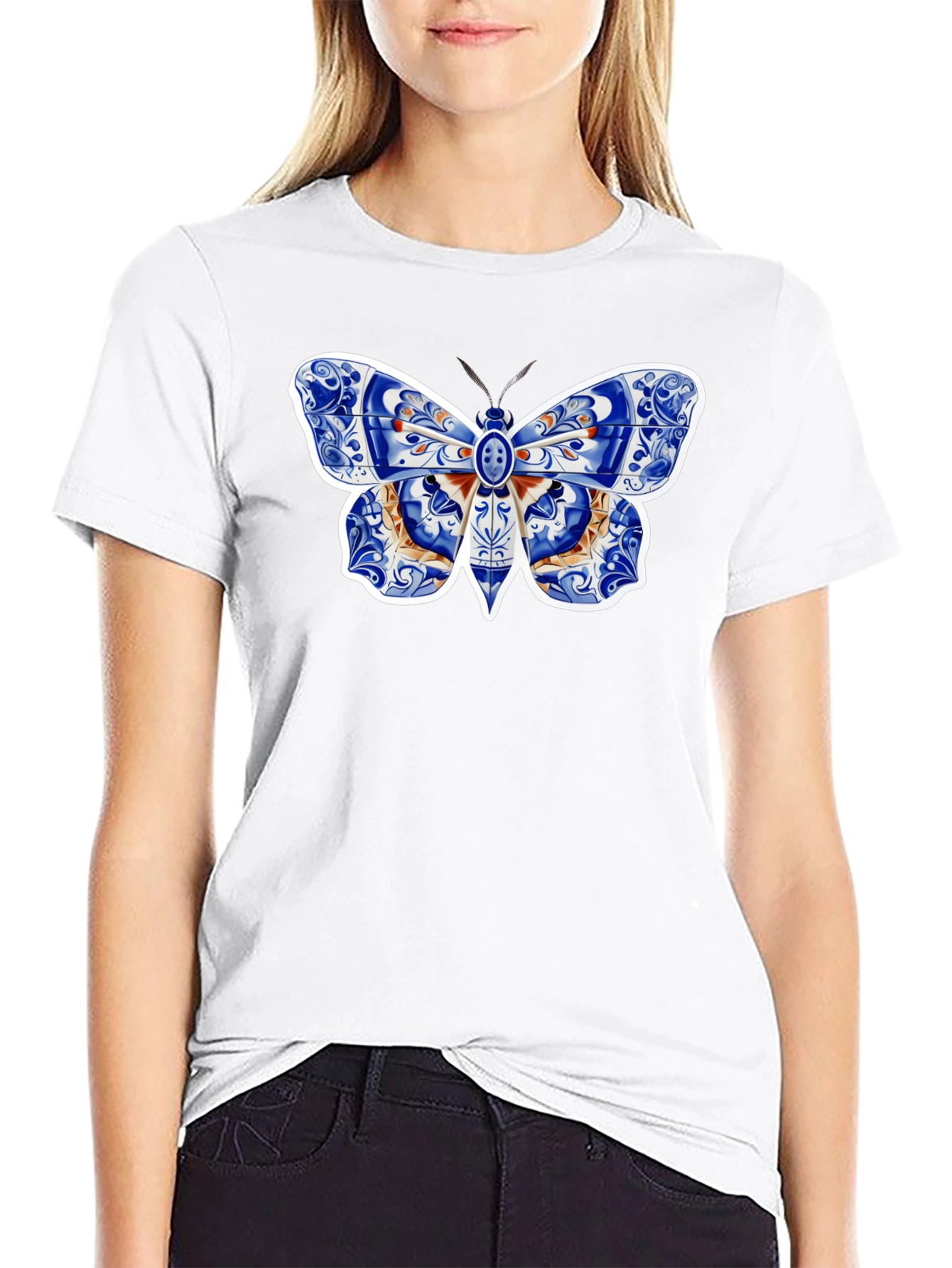 Butterfly Tile Pattern Tee - Stylish Graphic Print