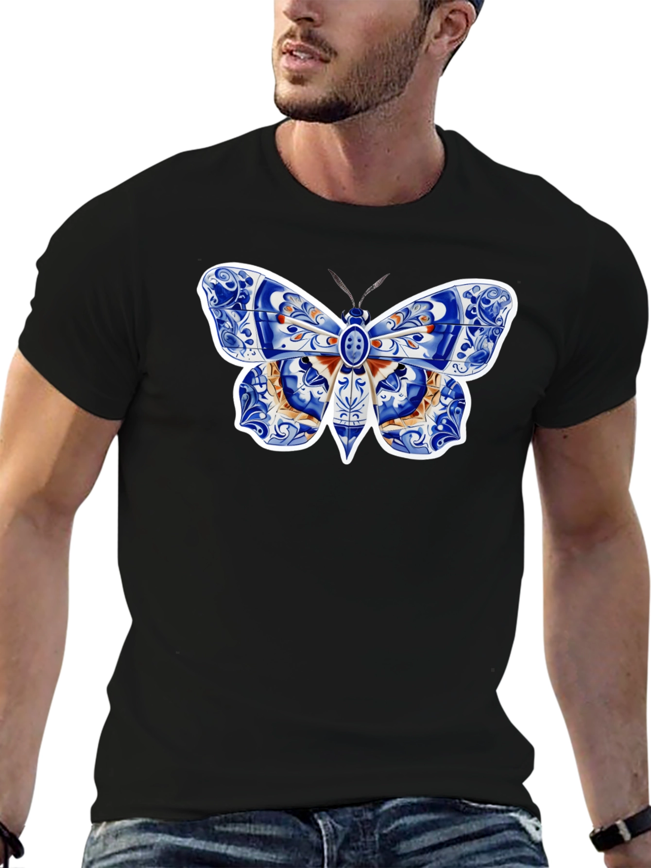 Butterfly Tile Pattern Tee - Stylish Graphic Print